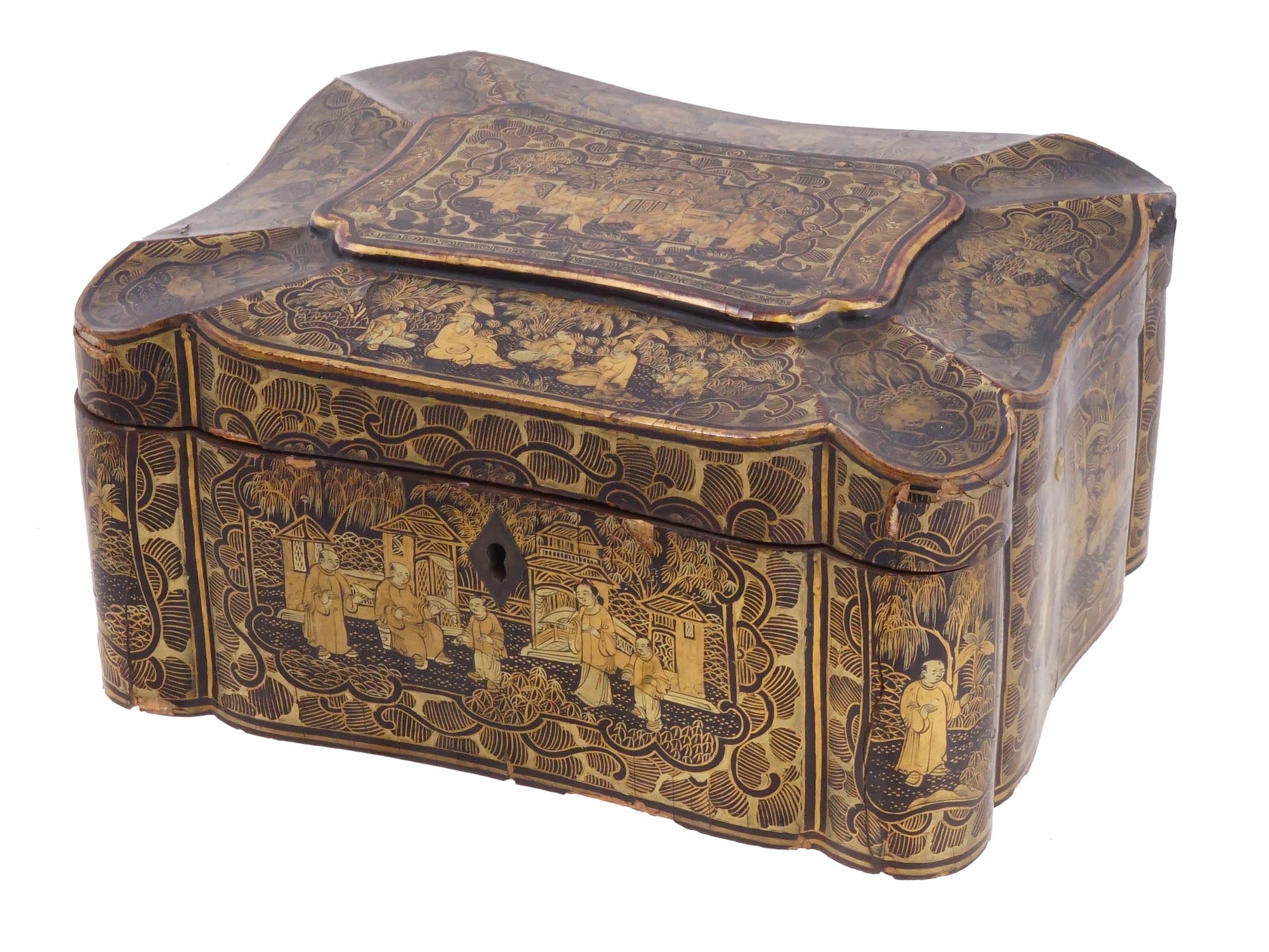 19TH C ANTIQUE CHINESE EXPORTS GILT LACQUERED BOX PIC-0
