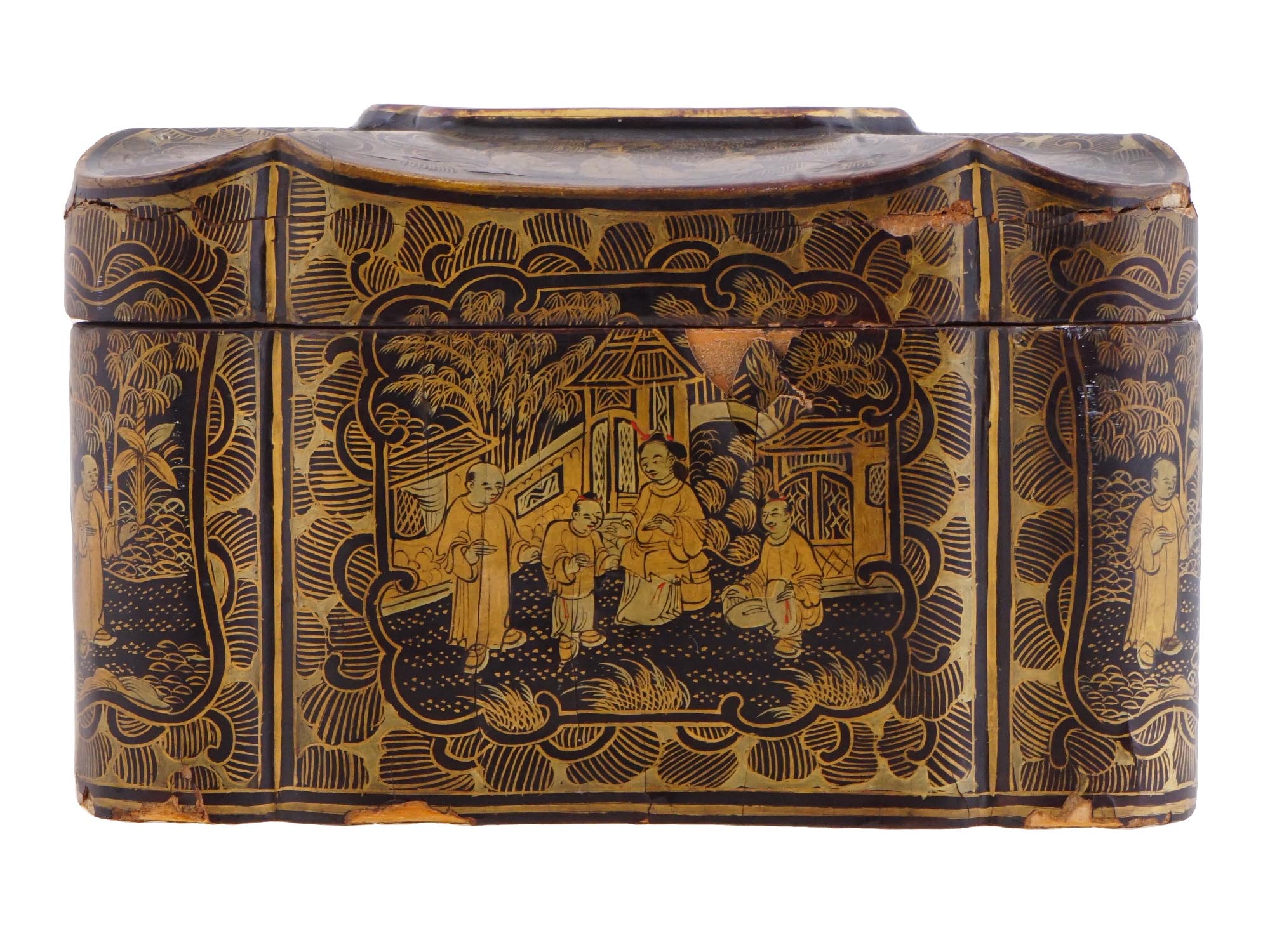 19TH C ANTIQUE CHINESE EXPORTS GILT LACQUERED BOX PIC-4
