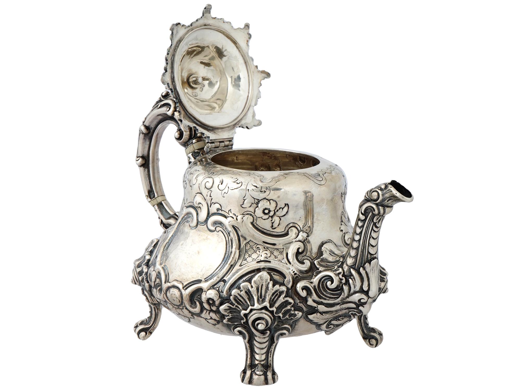 ANTIQUE 1865 ENGLISH STERLING SILVER TEAPOT SAVORY SONS PIC-2