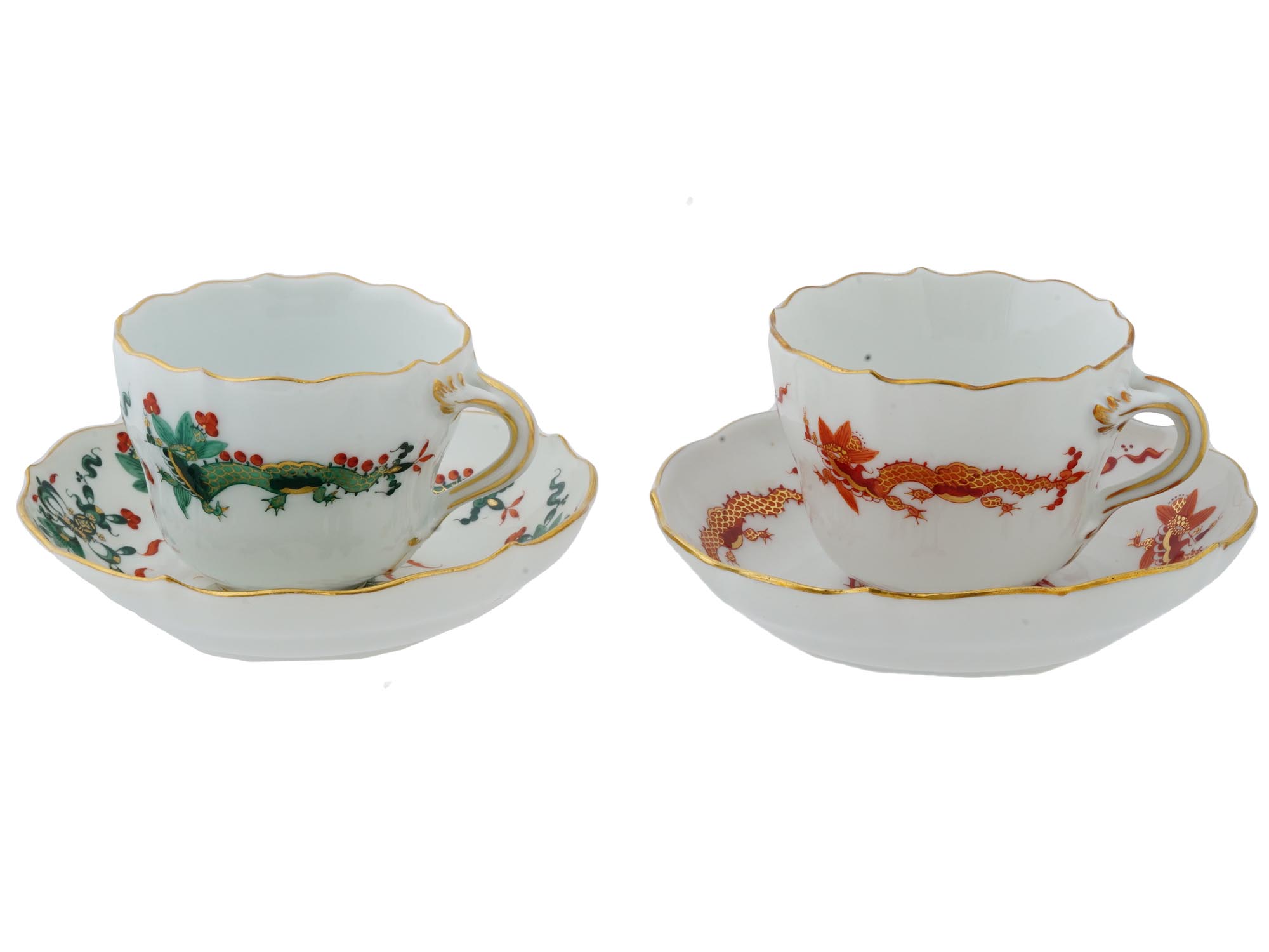 GERMAN MEISSEN PORCELAIN COFFEE CUPS AND SAUCERS PIC-0