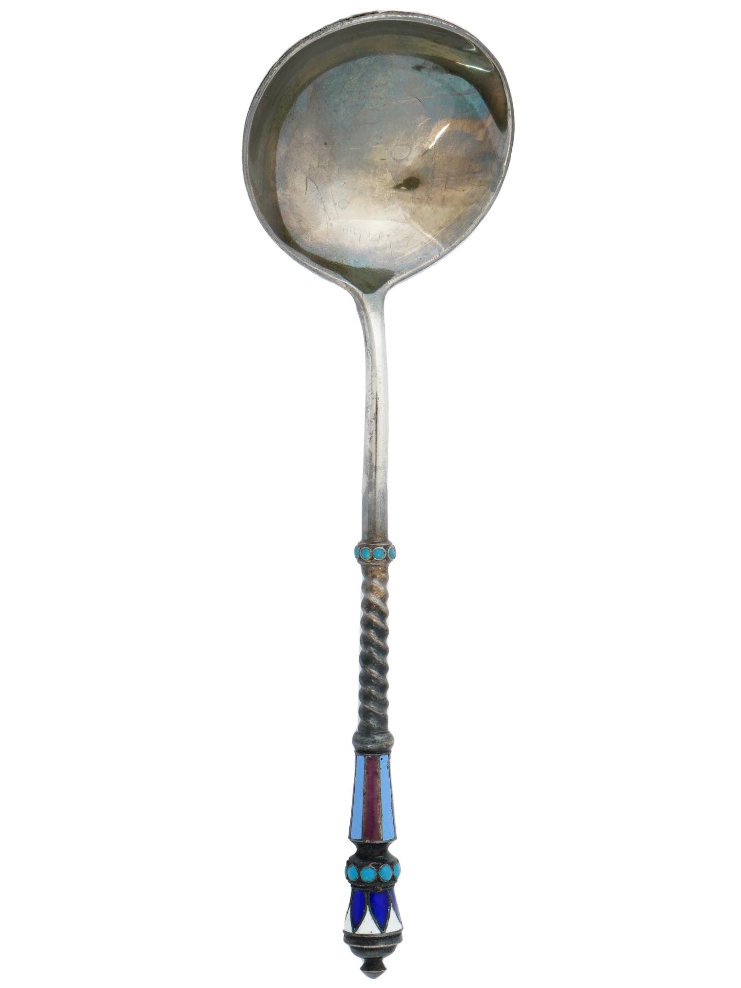 RUSSIAN SILVER AND CLOISONNE ENAMEL SERVING SPOON PIC-1
