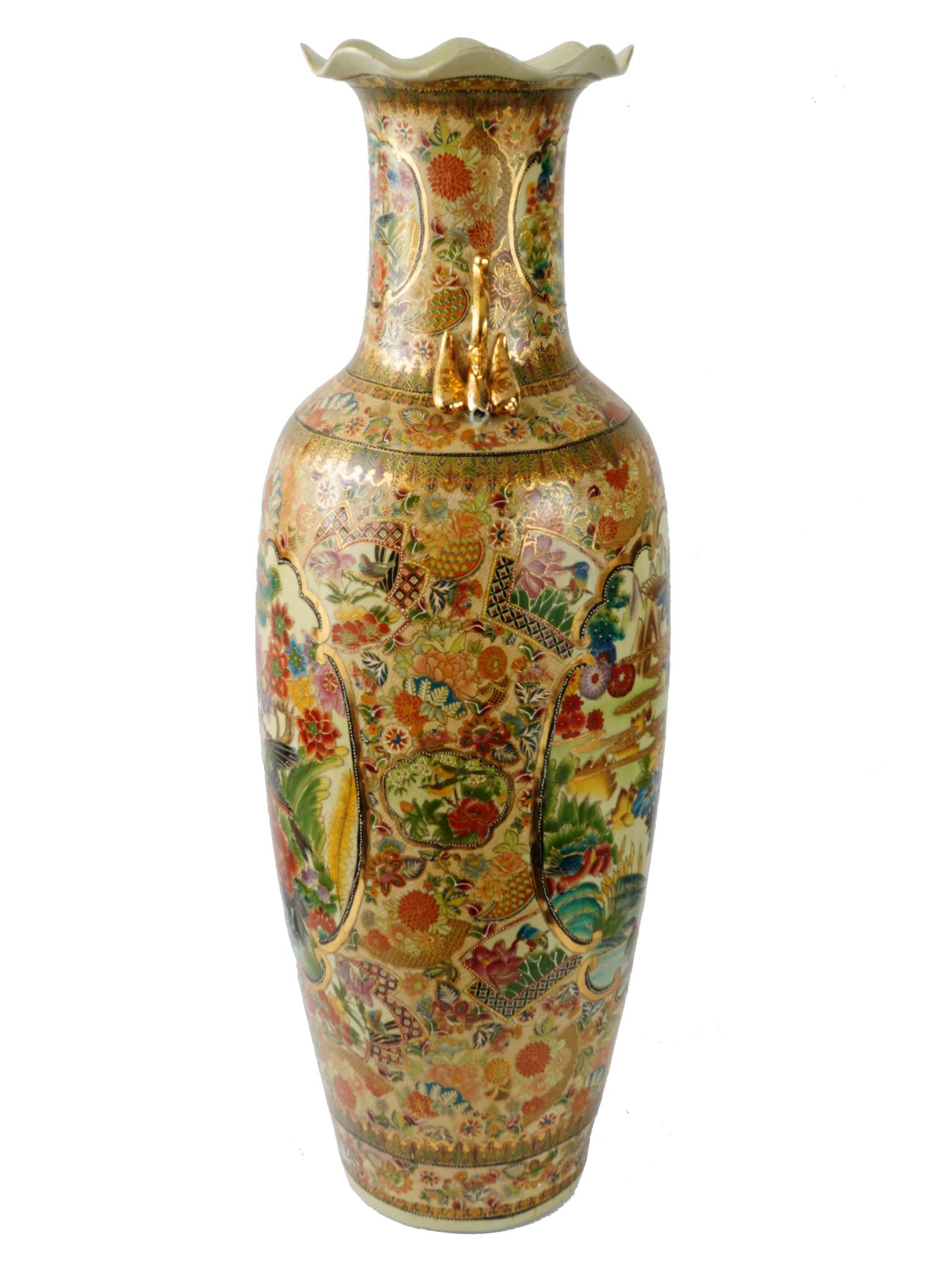 LARGE CHINESE GILT PORCELAIN VASE WITH BIRDS PIC-2