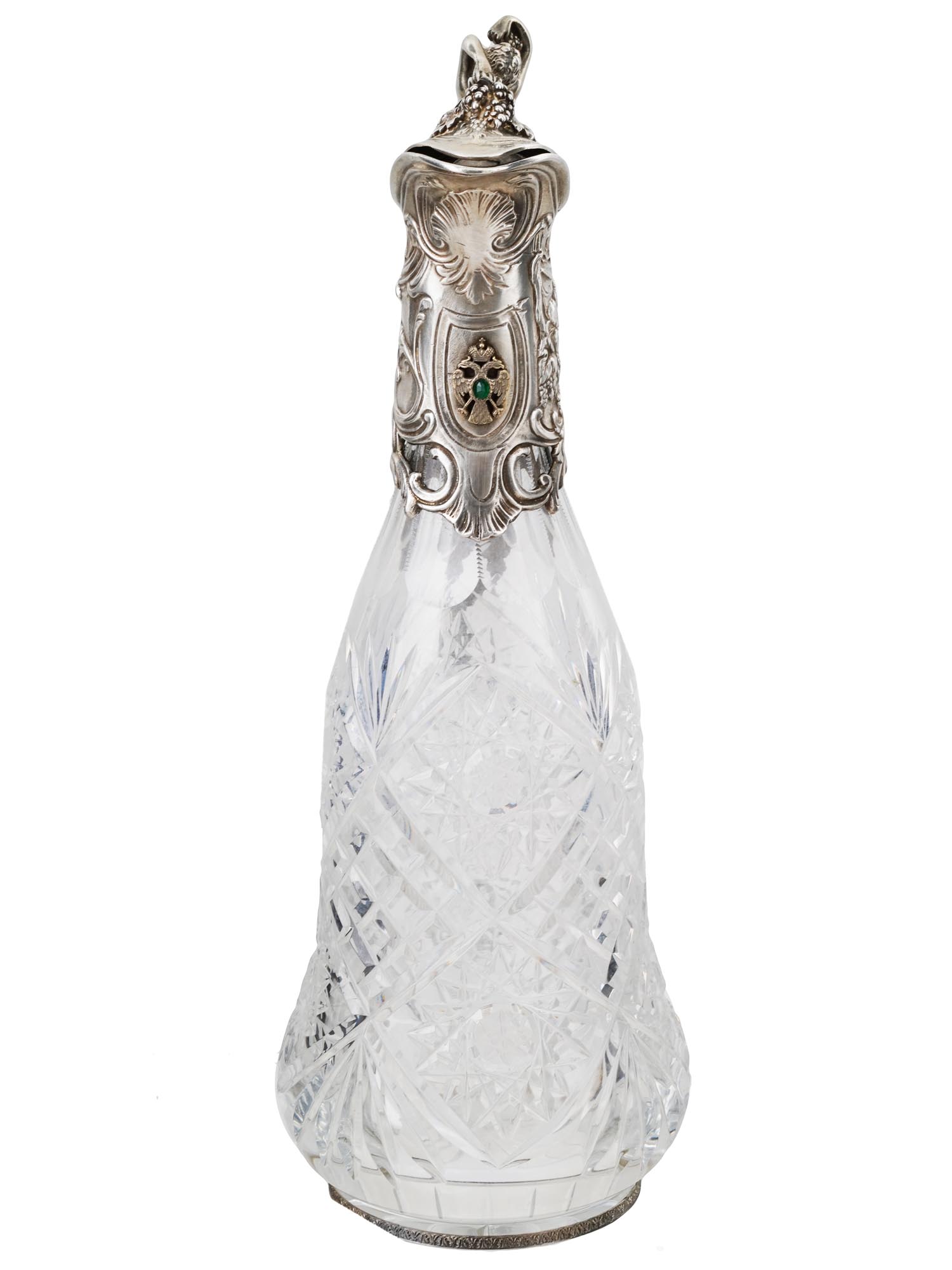 RUSSIAN 84 SILVER AND CUT CRYSTAL DECANTER PIC-2
