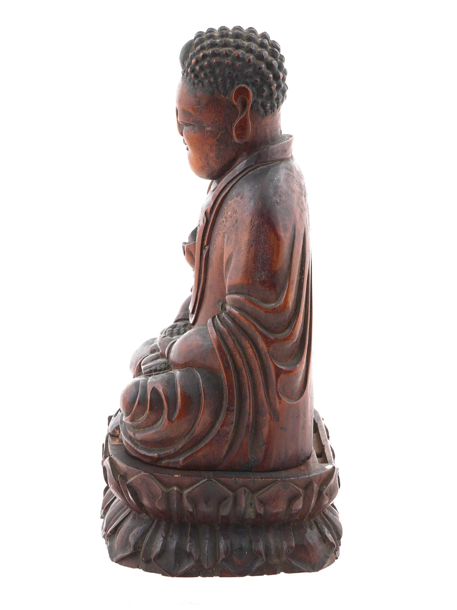 ANTIQUE JAPANESE WOODEN BUDDHA FIGURINE W STAND PIC-4