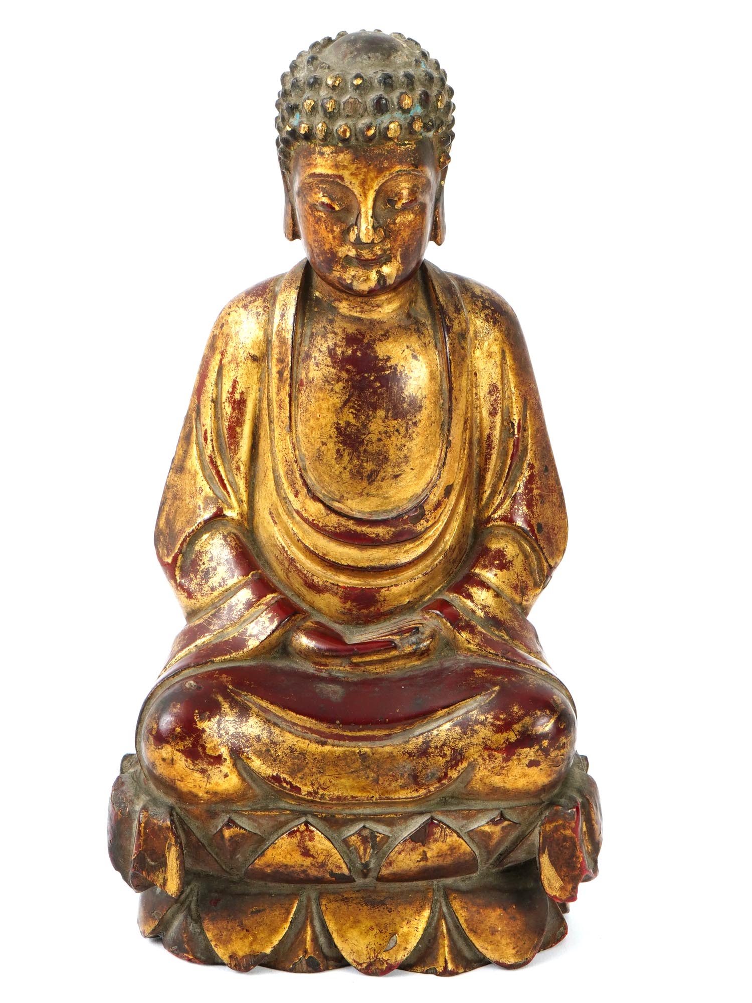 ANTIQUE JAPANESE GILT WOOD SEATED BUDDHA FIGURINE PIC-0