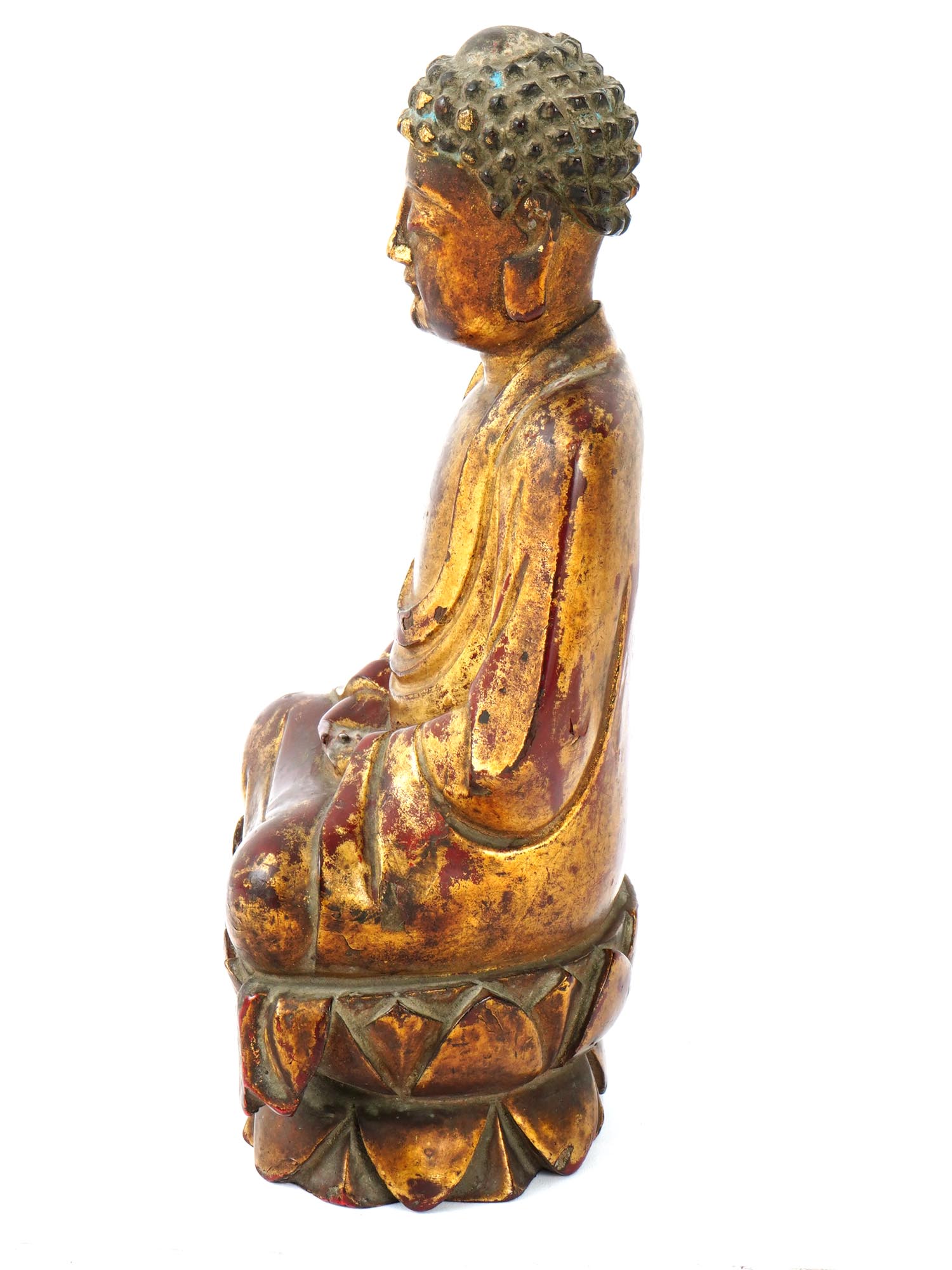 ANTIQUE JAPANESE GILT WOOD SEATED BUDDHA FIGURINE PIC-3