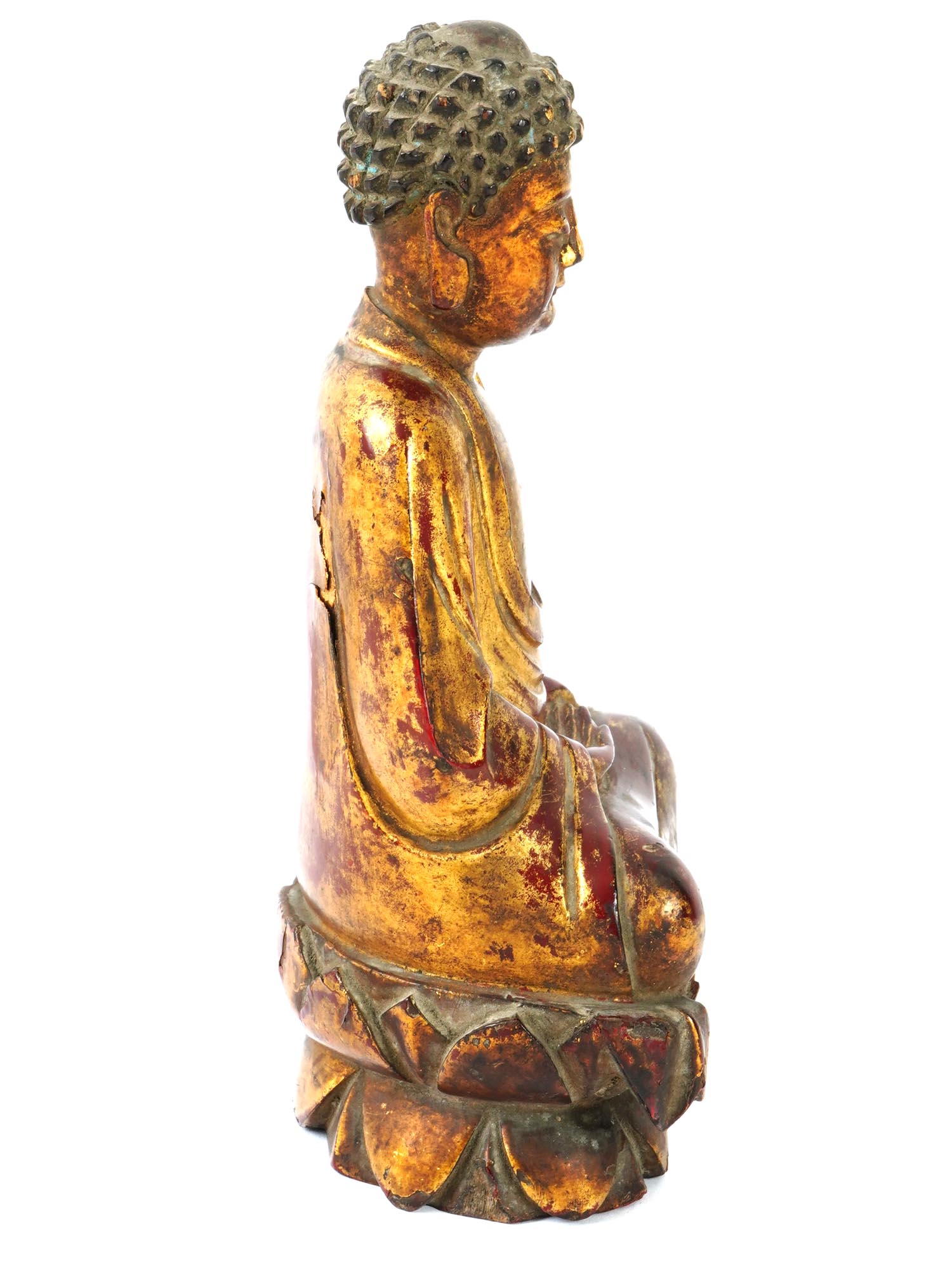 ANTIQUE JAPANESE GILT WOOD SEATED BUDDHA FIGURINE PIC-2