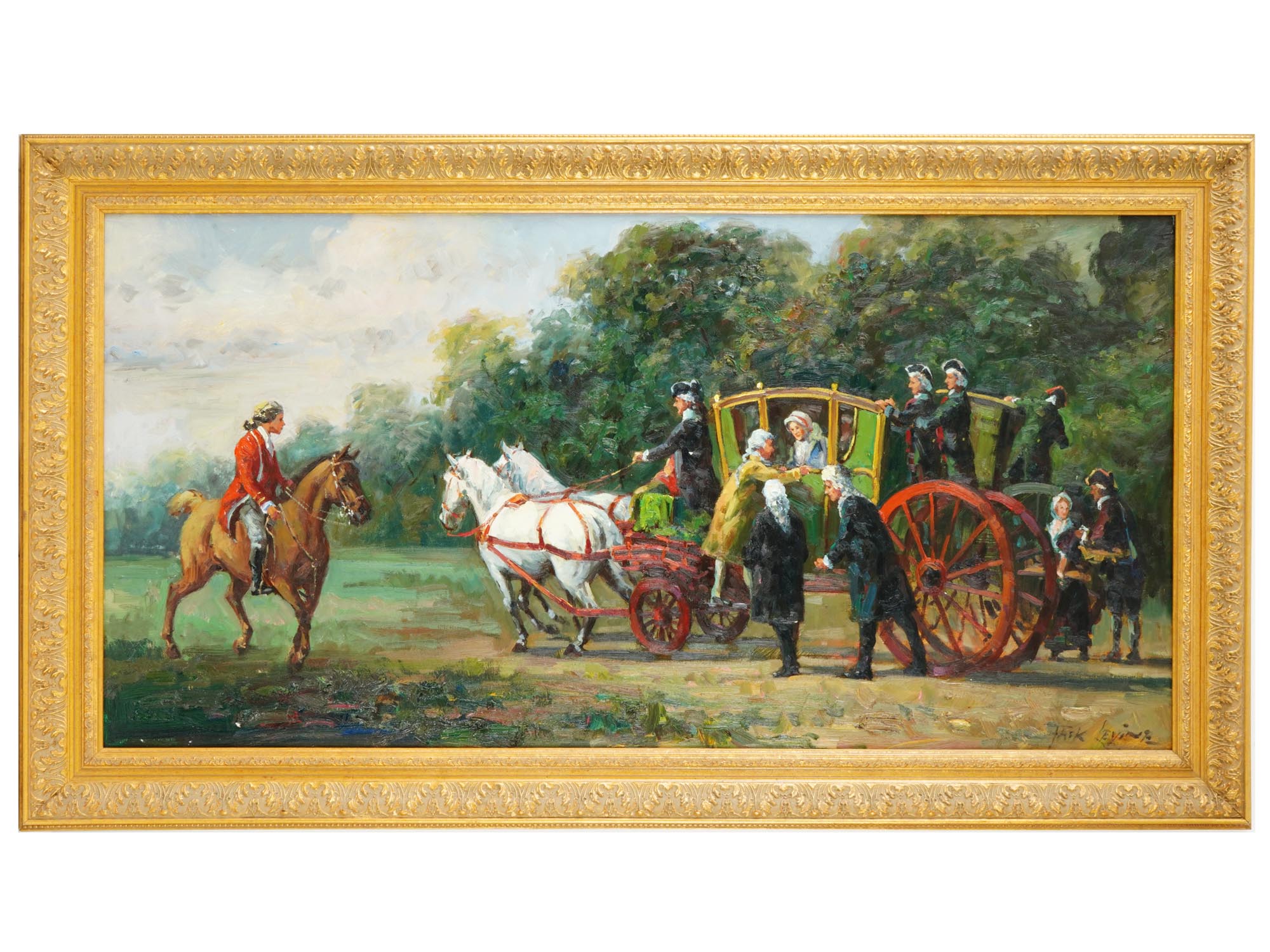 AMERICAN T LEVIN OIL LANDSCAPE W CARRIAGE PAINTING PIC-0