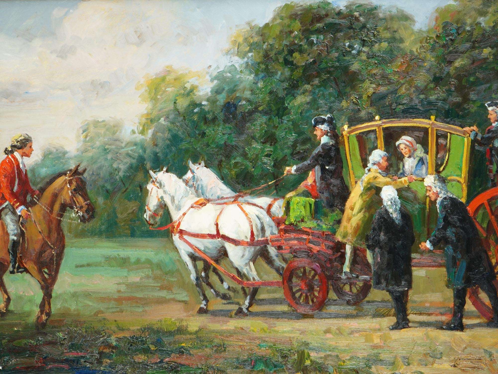 AMERICAN T LEVIN OIL LANDSCAPE W CARRIAGE PAINTING PIC-1