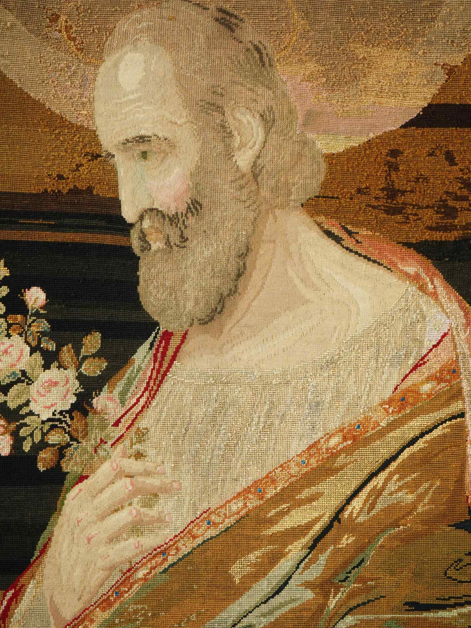 ANTIQUE CONTINENTAL EMBROIDERY OF ST JOSEPH PIC-1