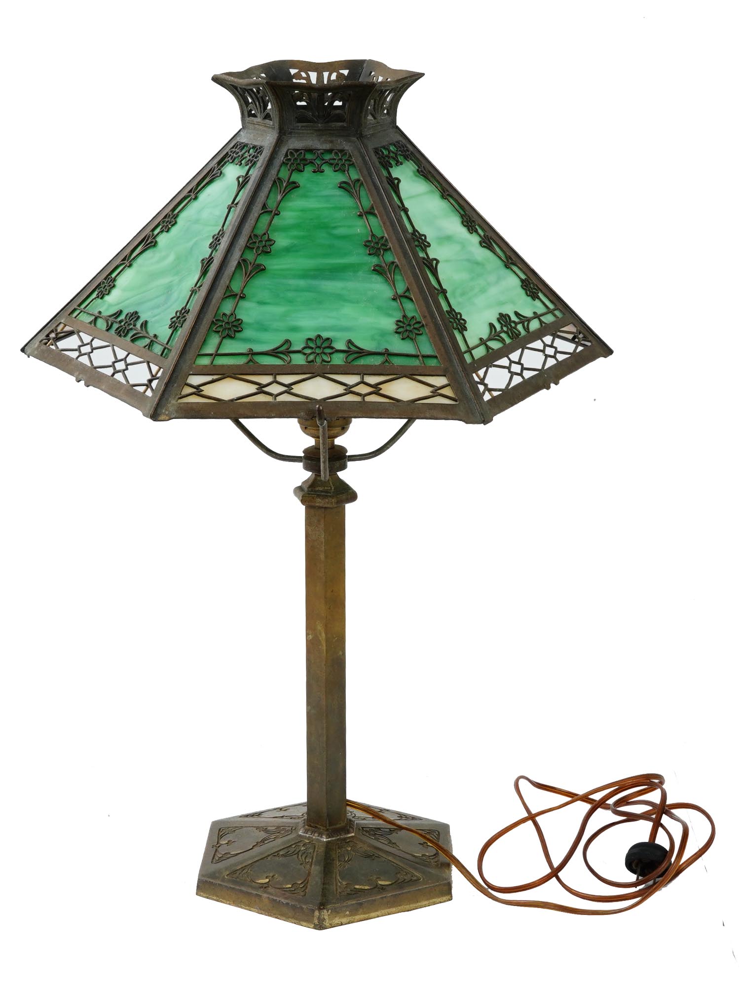 ART NOUVEAU TIFFANY MANNER STAINED GLASS TABLE LAMP PIC-1