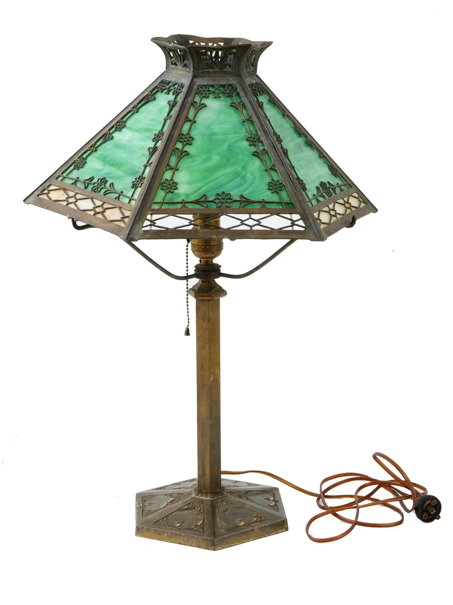 ART NOUVEAU TIFFANY MANNER STAINED GLASS TABLE LAMP PIC-0