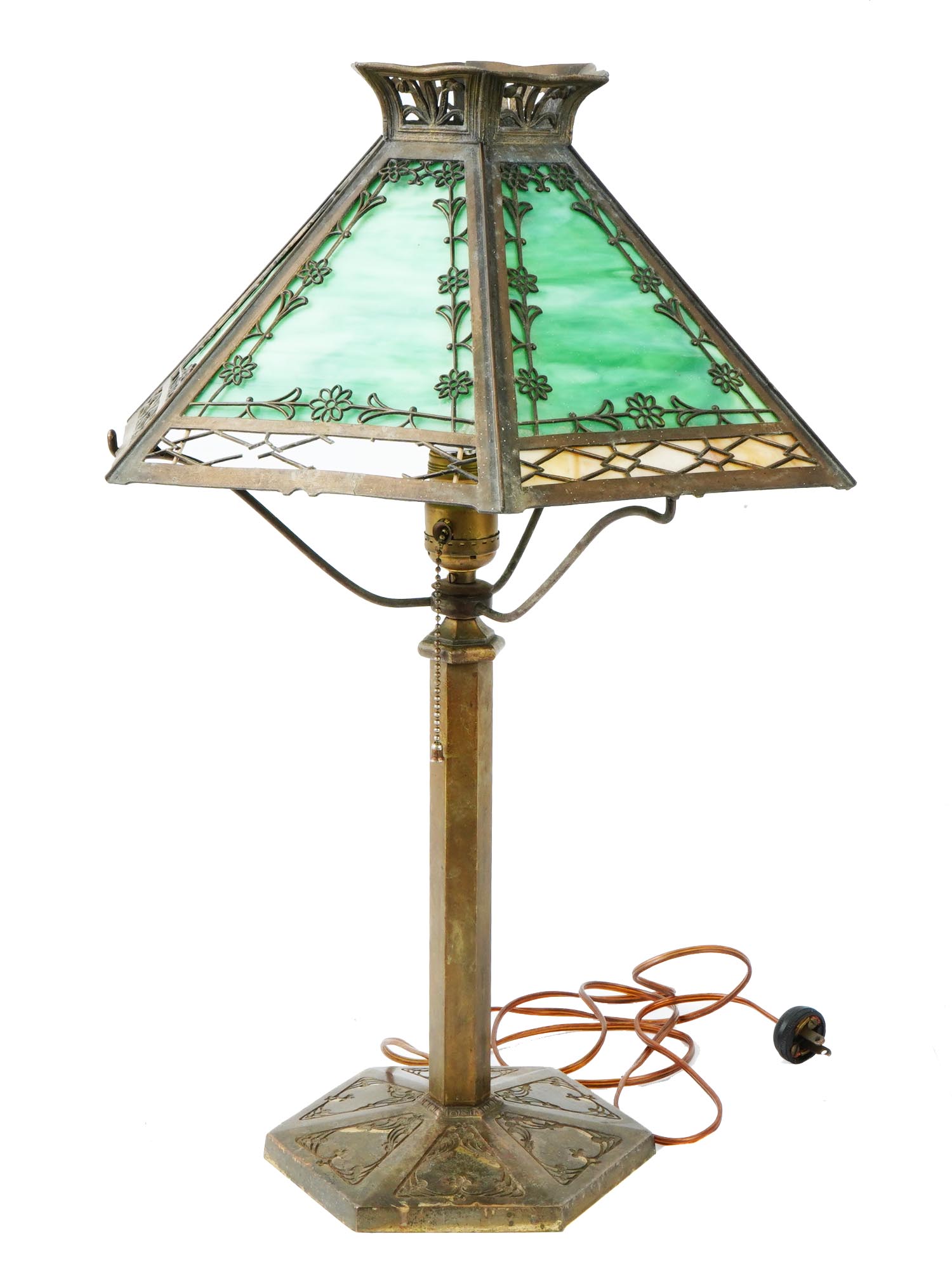 ART NOUVEAU TIFFANY MANNER STAINED GLASS TABLE LAMP PIC-2