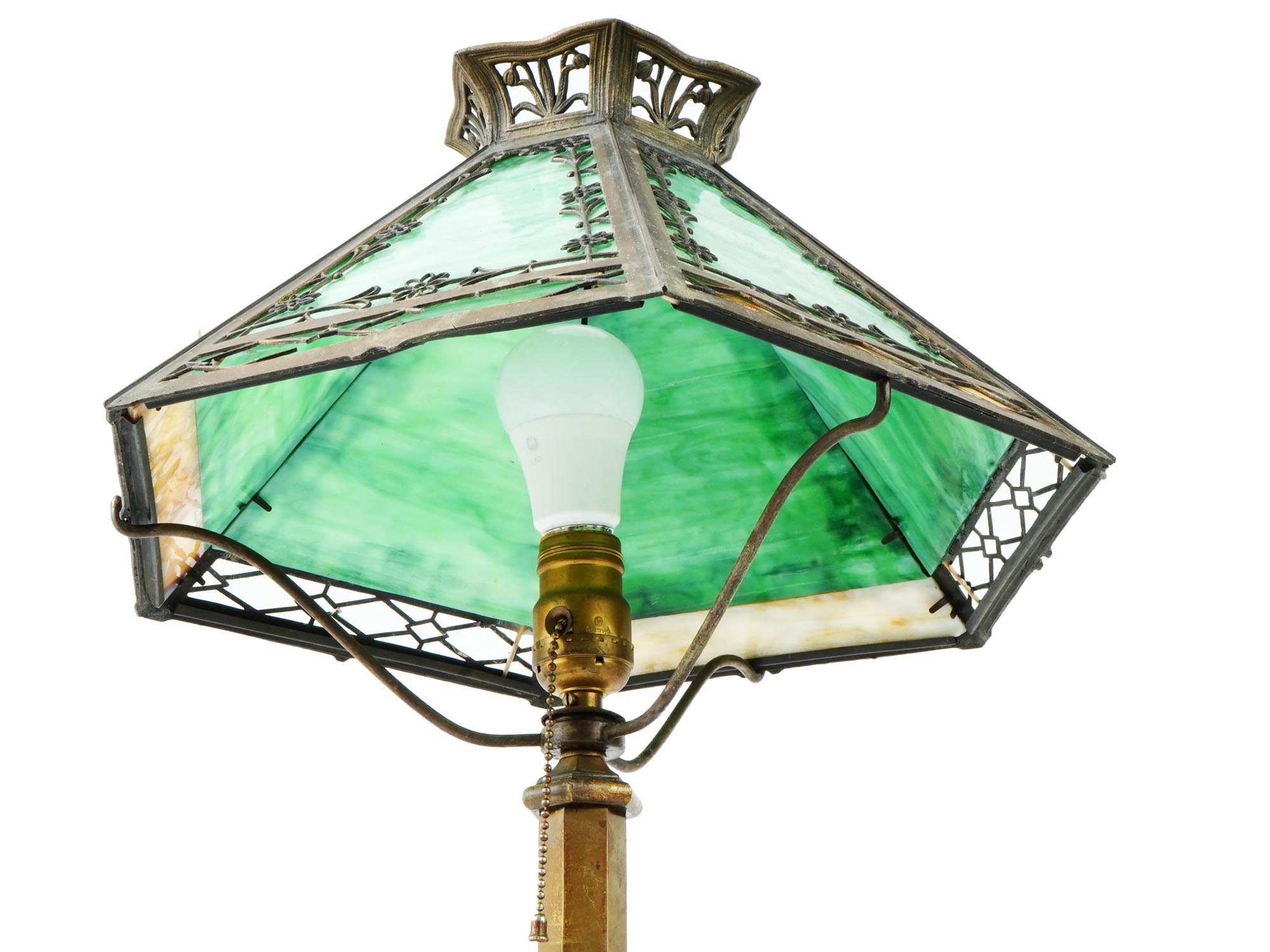 ART NOUVEAU TIFFANY MANNER STAINED GLASS TABLE LAMP PIC-6