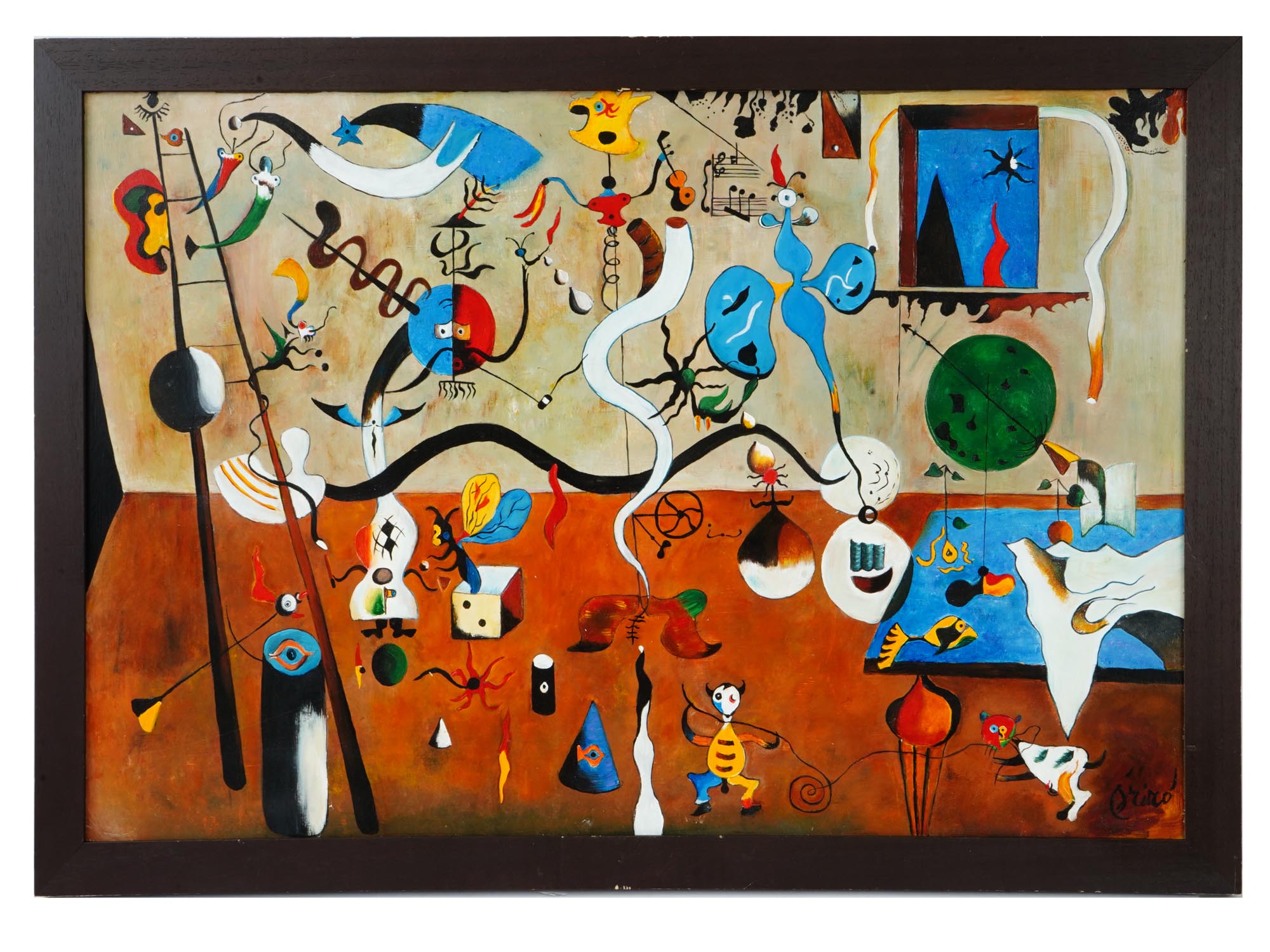 HARLEQUINS CARNIVAL OIL PAINTING AFTER JOAN MIRO PIC-0