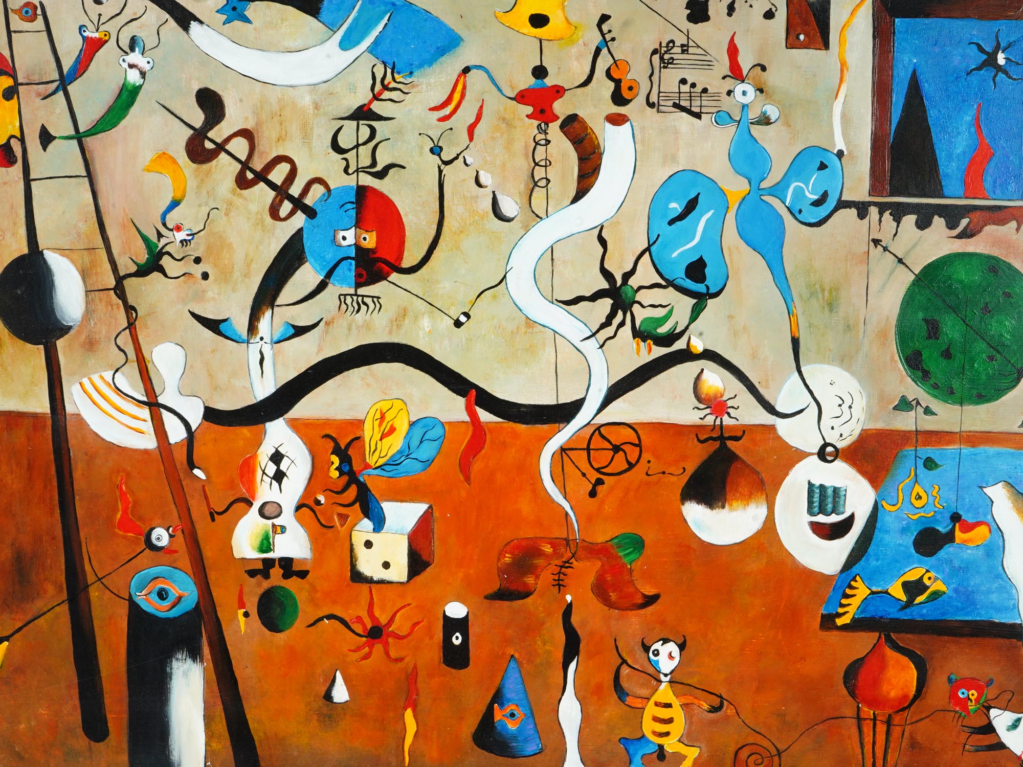 HARLEQUINS CARNIVAL OIL PAINTING AFTER JOAN MIRO PIC-1