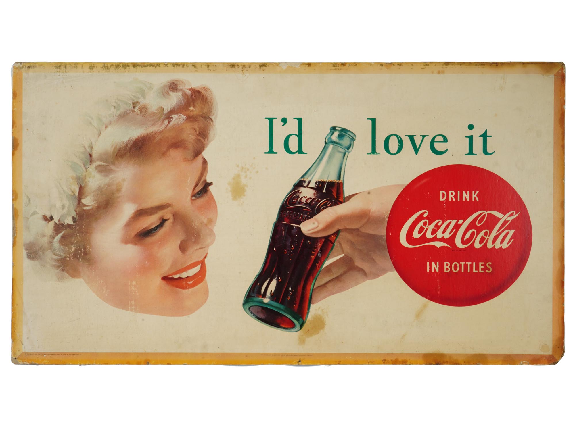 VINTAGE CARDBOARD DOUBLE SIDED COCA COLA SIGN PIC-1