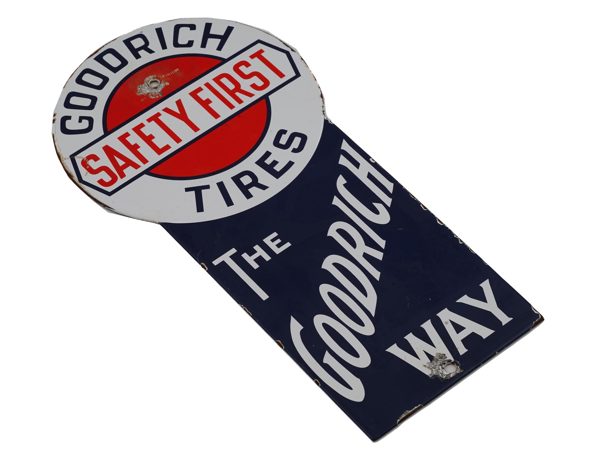 VINTAGE GOODRICH TIRES SAFETY FIRST METAL SIGN PIC-1