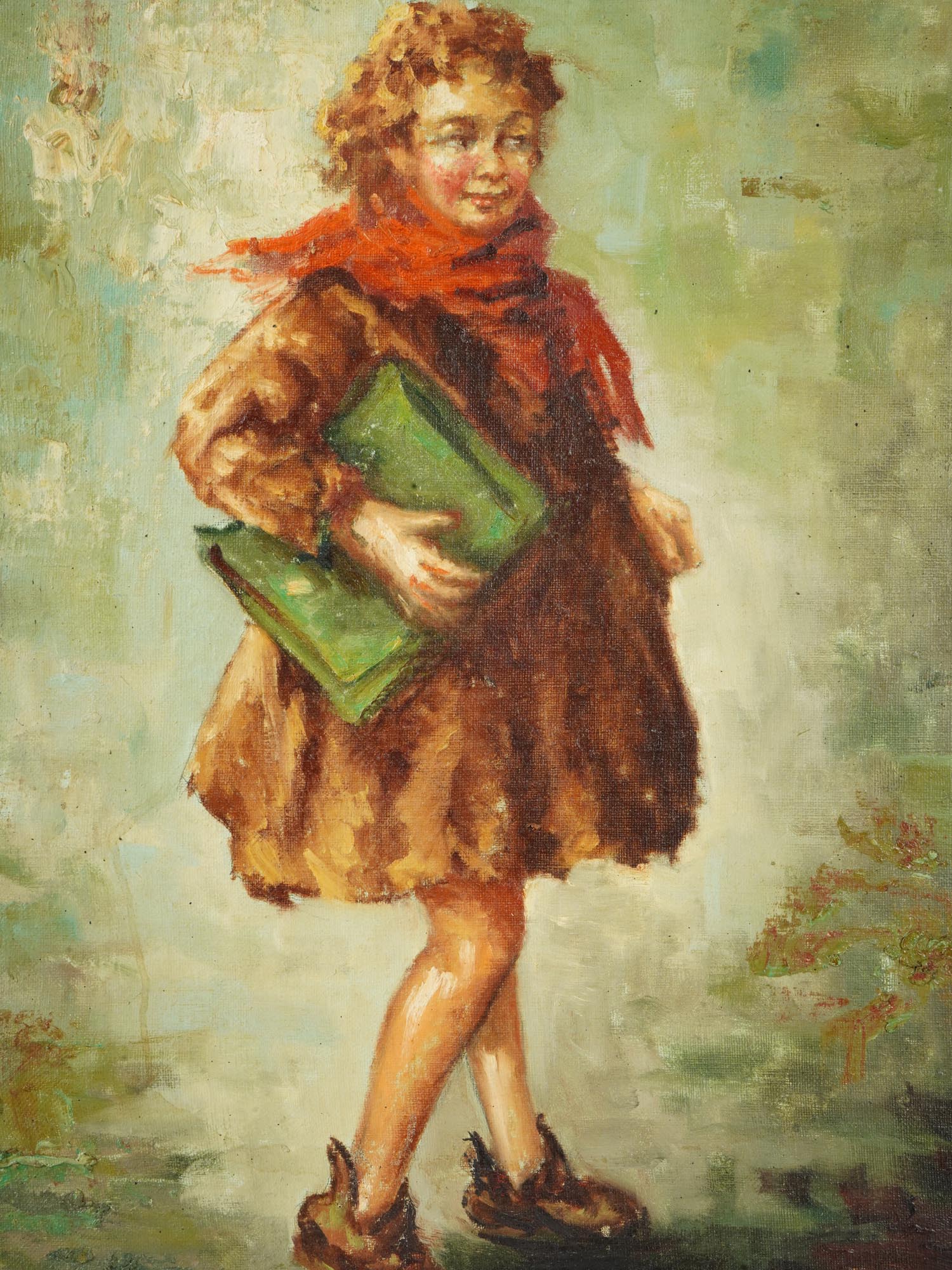 VINTAGE OIL ON CANVAS GIRL PORTRAIT PAINTING PIC-1