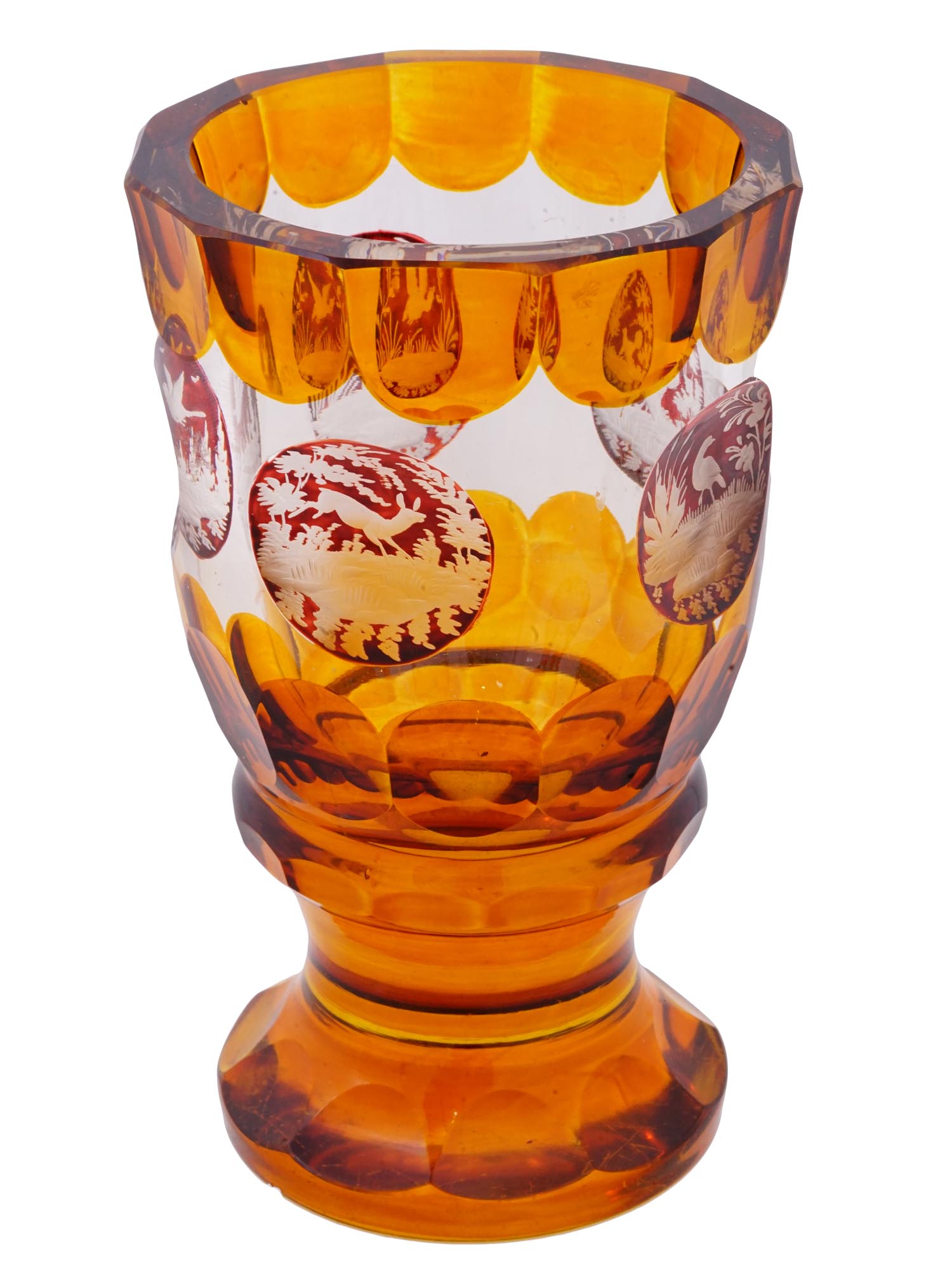 ANTIQUE BOHEMIAN MANNER AMBER CUT GLASS GOBLET PIC-1