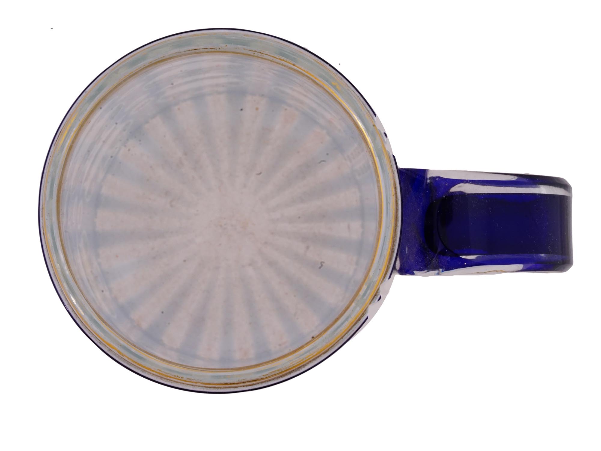 ANTIQUE BOHEMIAN MANNER BLUE CUT TO CLEAR GLASS MUG PIC-5