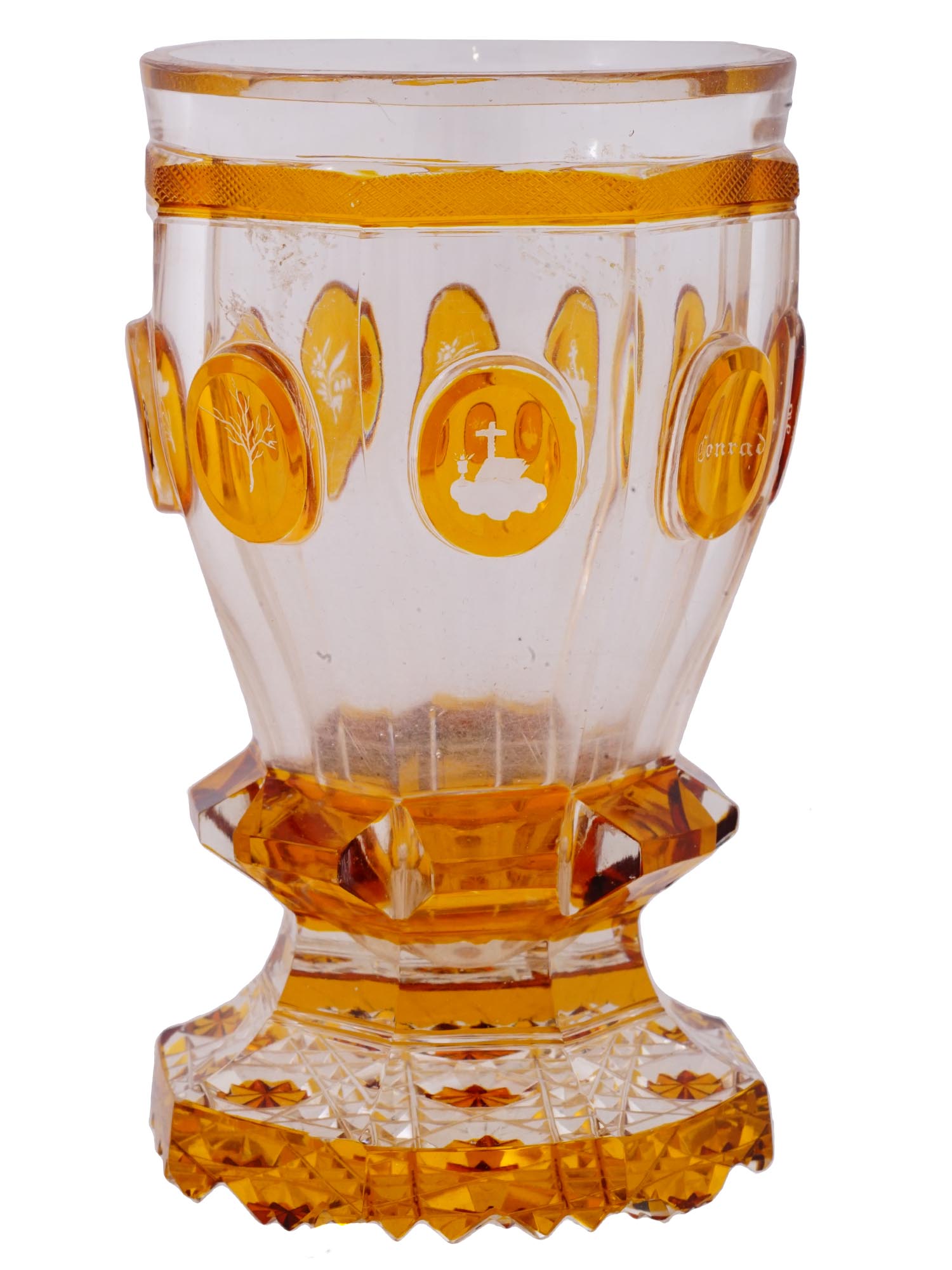 ANTIQUE BOHEMIAN MANNER AMBER CUT GLASS GOBLET PIC-3