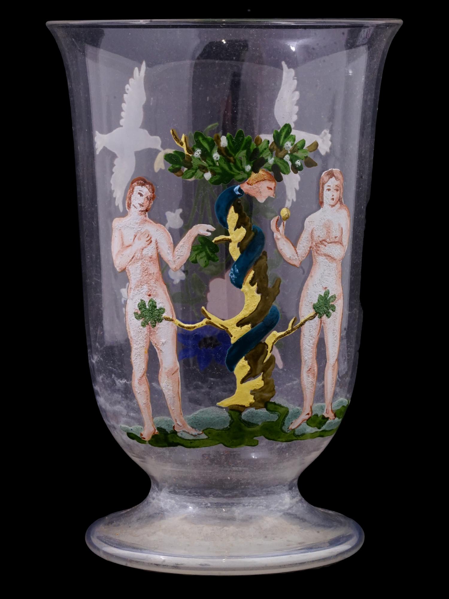 ANTIQUE BOHEMIAN MANNER ADAM EVE ENAMEL ART GOBLET PIC-0