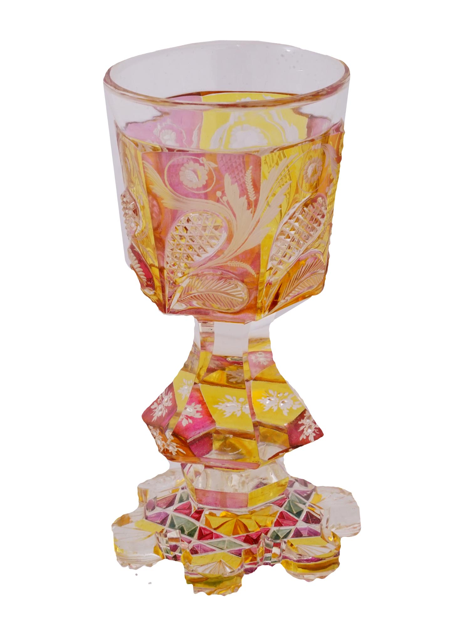 ANTIQUE BOHEMIAN EGERMANN MANNER CUT GLASS GOBLET PIC-1
