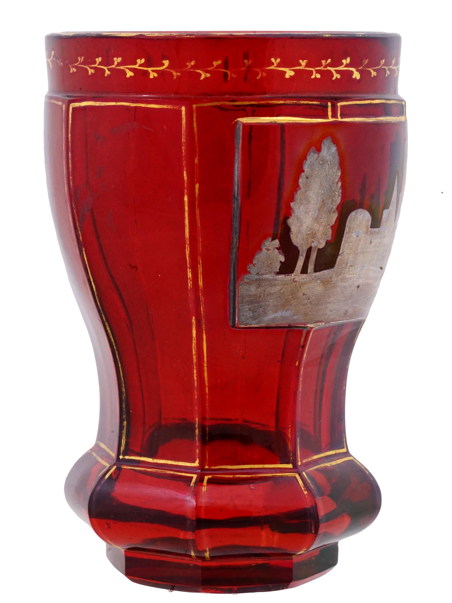 ANTIQUE BOHEMIAN MANNER RED ETCHED GLASS GOBLET PIC-4