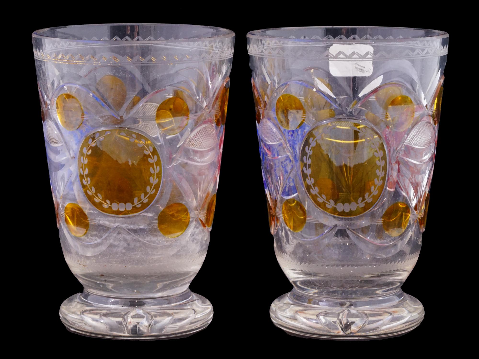 PAIR OF ANTIQUE BOHEMIAN MANNER CUT CLEAR GLASS CUPS PIC-2