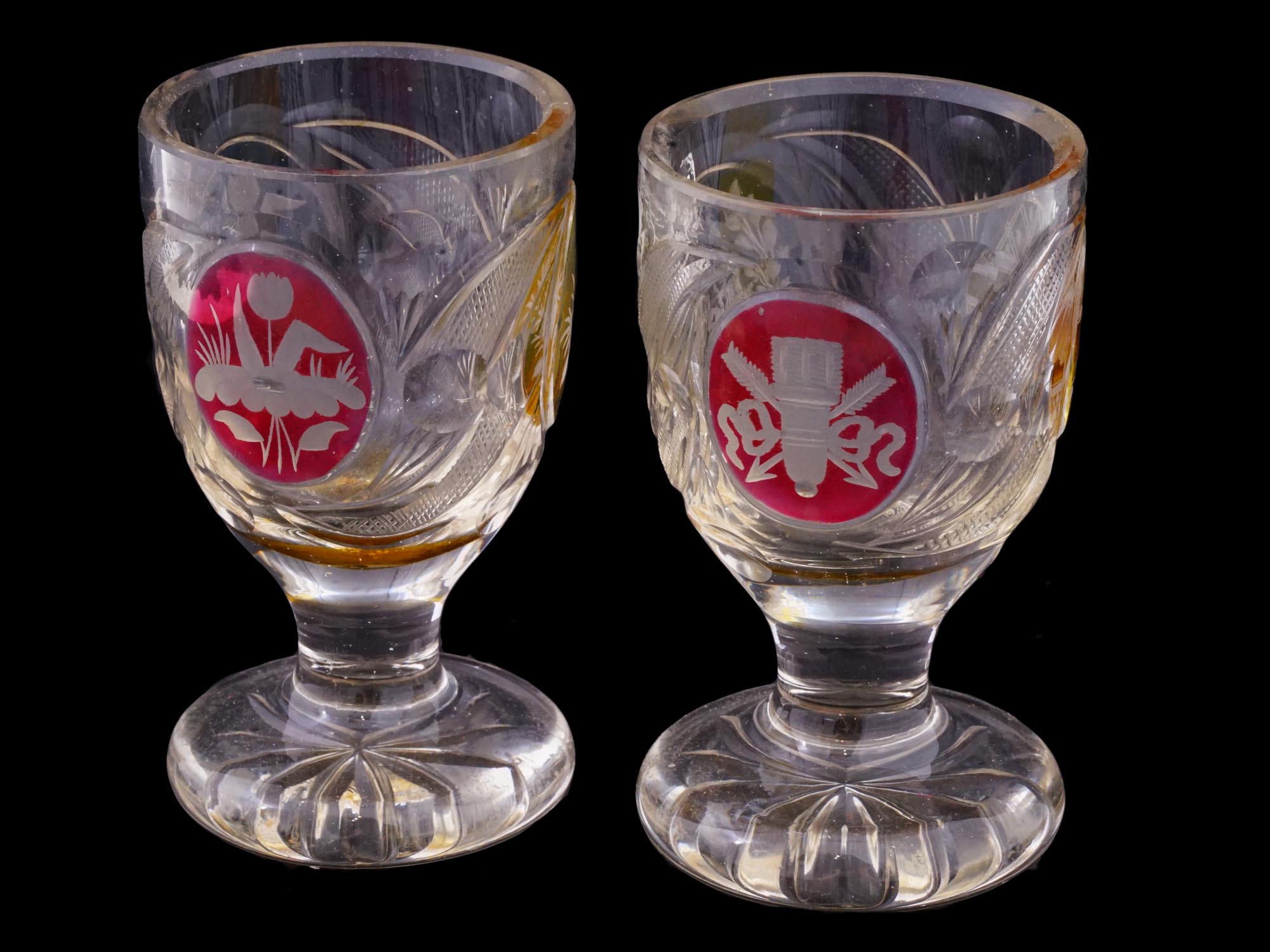 PAIR OF ANTIQUE BOHEMIAN MANNER CUT GLASS GOBLETS PIC-1