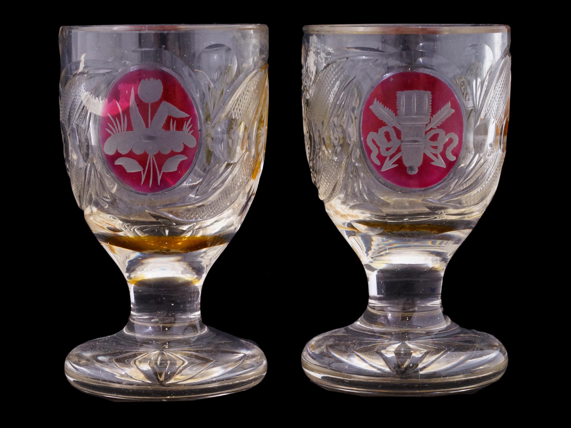 PAIR OF ANTIQUE BOHEMIAN MANNER CUT GLASS GOBLETS PIC-0