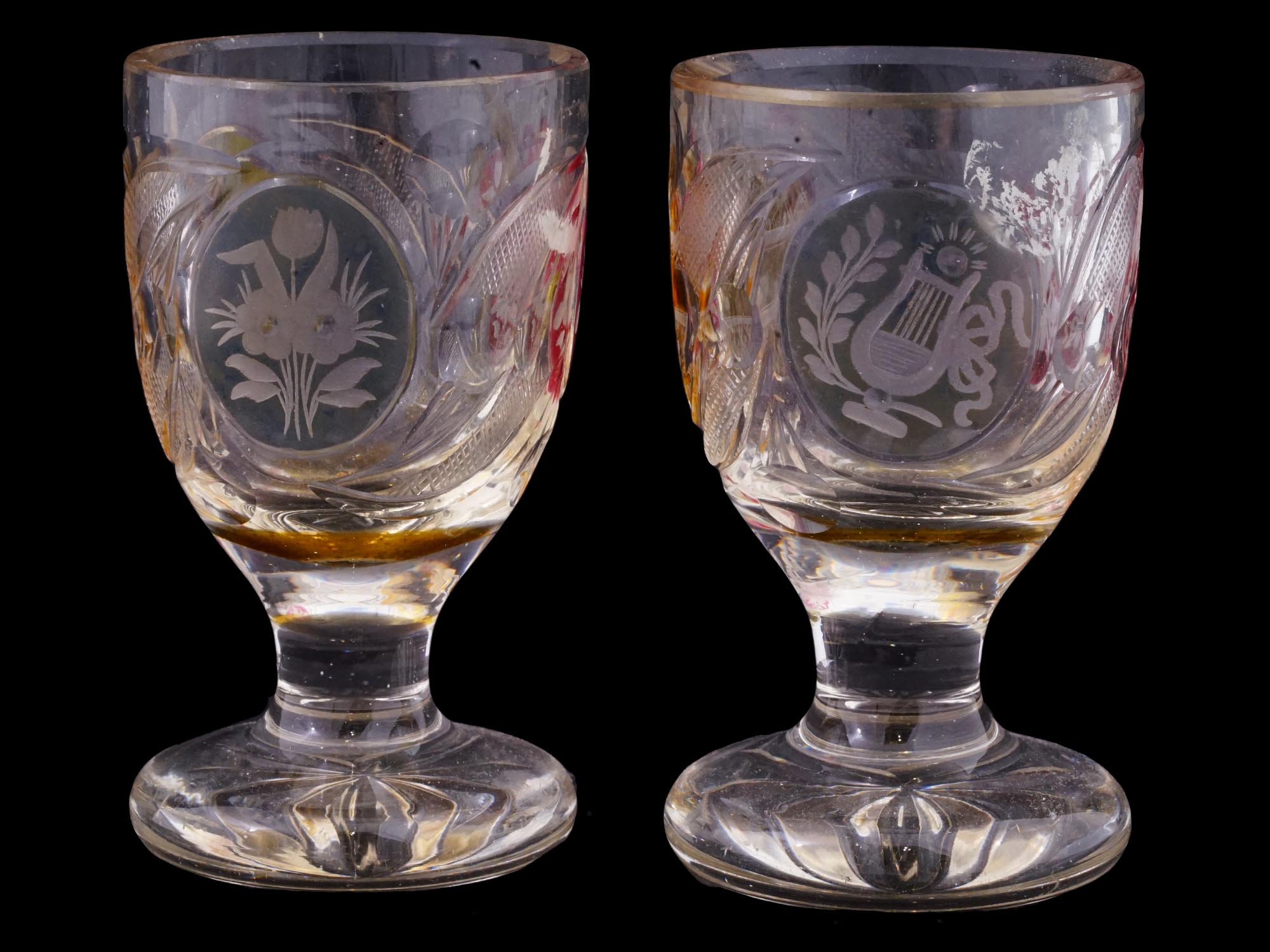 PAIR OF ANTIQUE BOHEMIAN MANNER CUT GLASS GOBLETS PIC-3