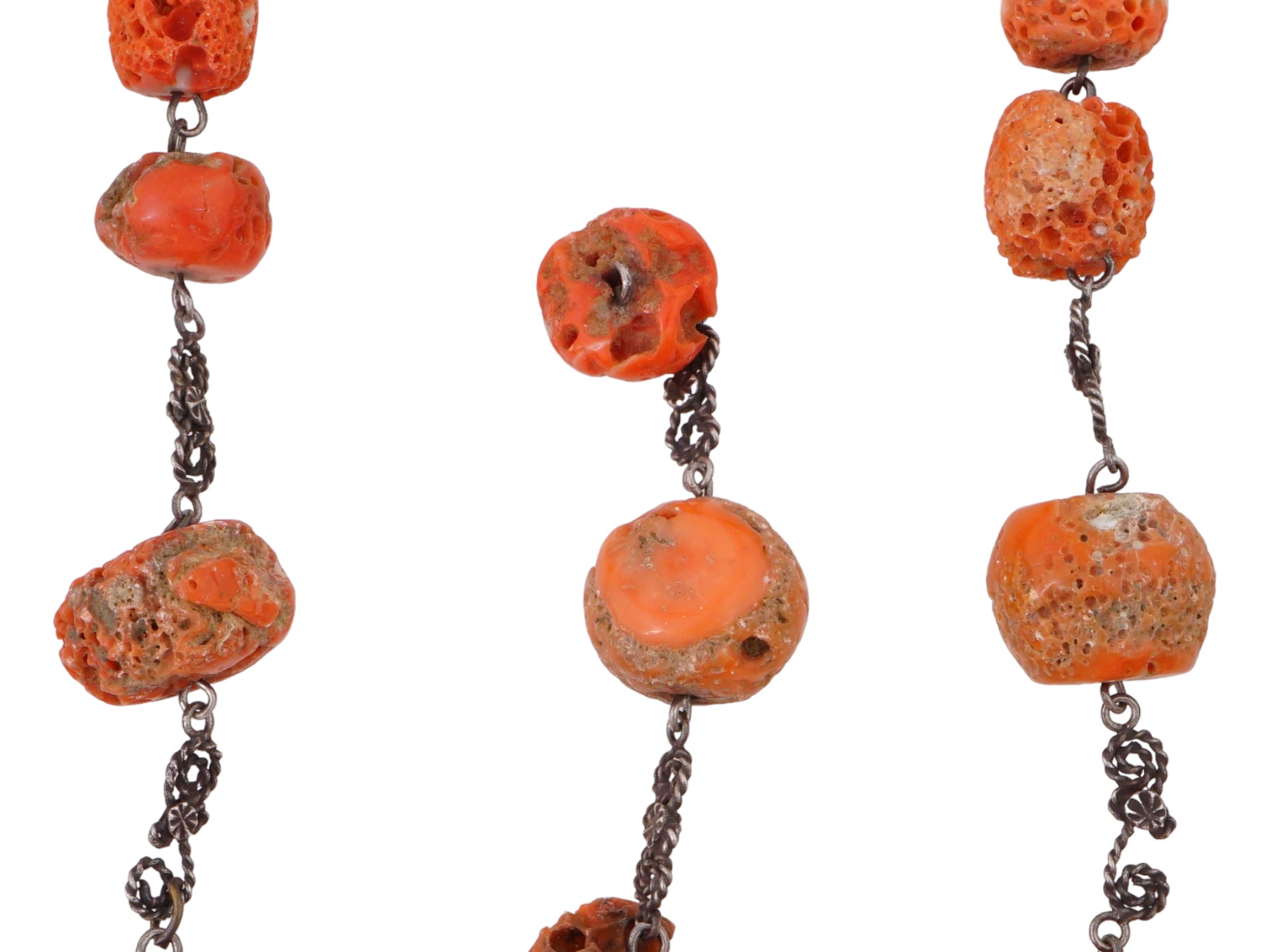 COLONIAL LATIN AMERICA CORAL SILVER ROSARY NECKLACE PIC-3