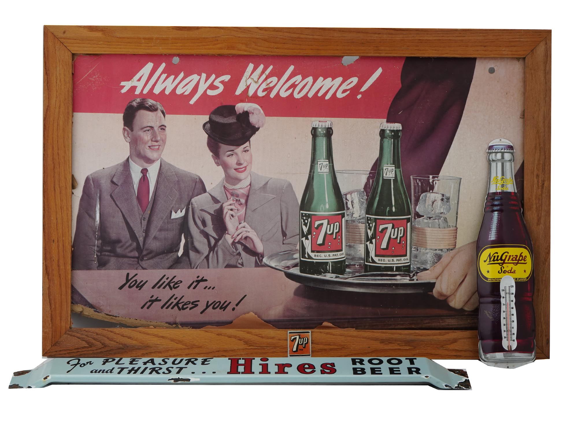VINTAGE 7UP AND NUGRAPE THERMOMETER ADVERTISING SIGNS PIC-0