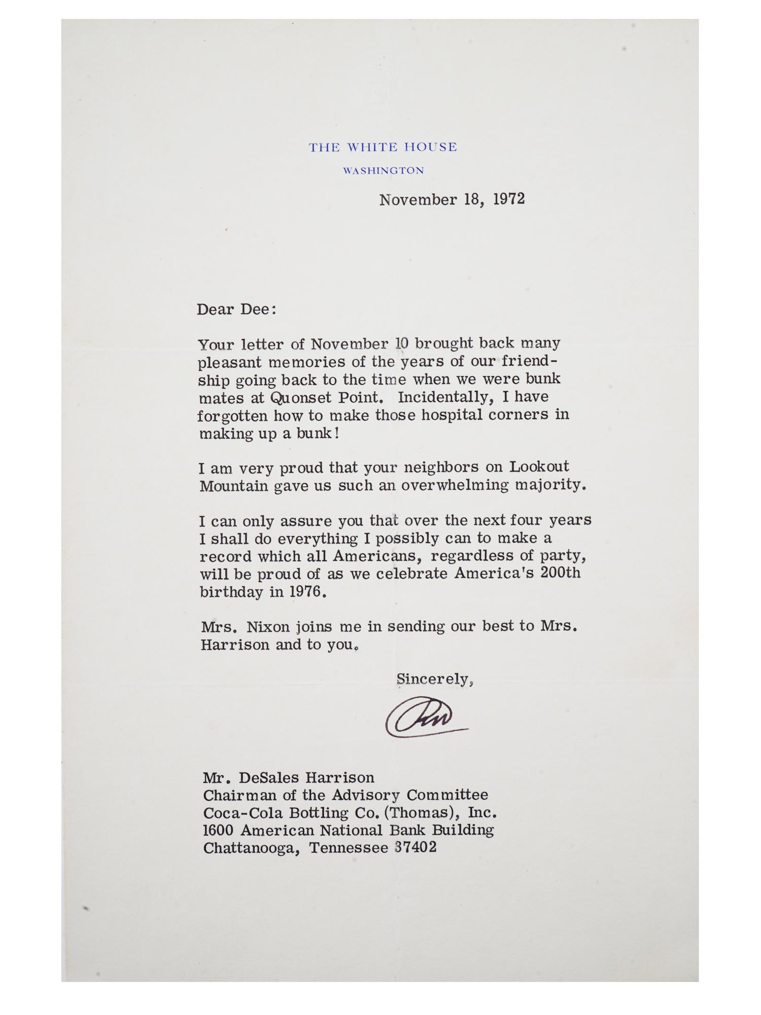 VINTAGE 1972 LETTER FROM THE WHITE HOUSE SIGNED PIC-0