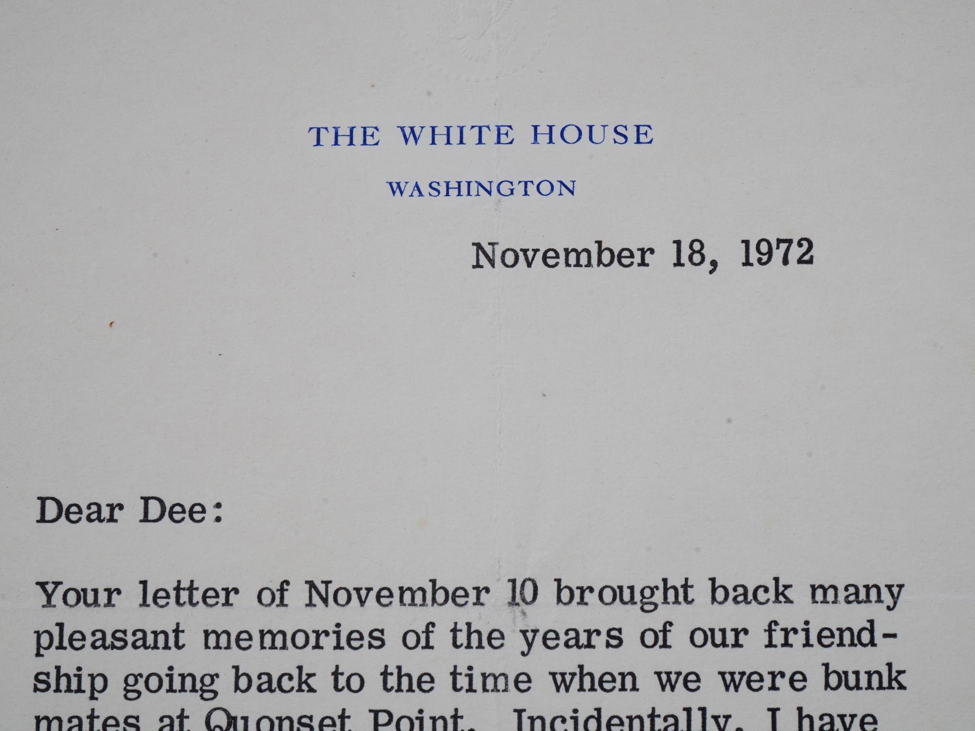 VINTAGE 1972 LETTER FROM THE WHITE HOUSE SIGNED PIC-1