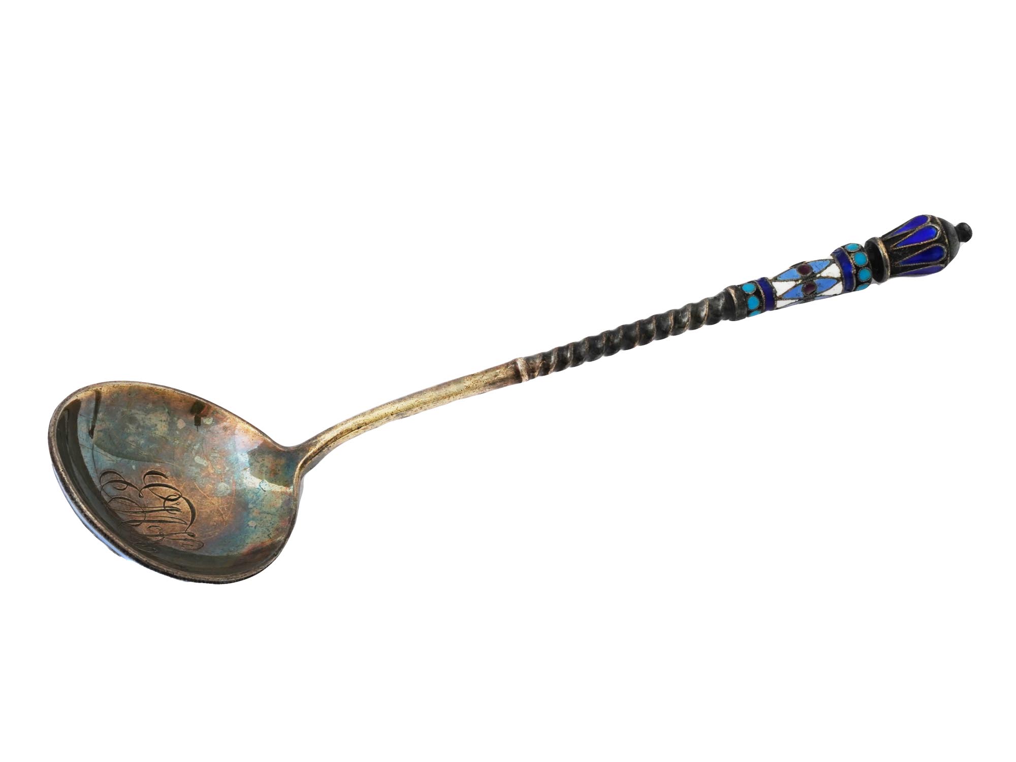 RUSSIAN SILVER ENAMEL SPOON WITH TWISTED STEM PIC-0