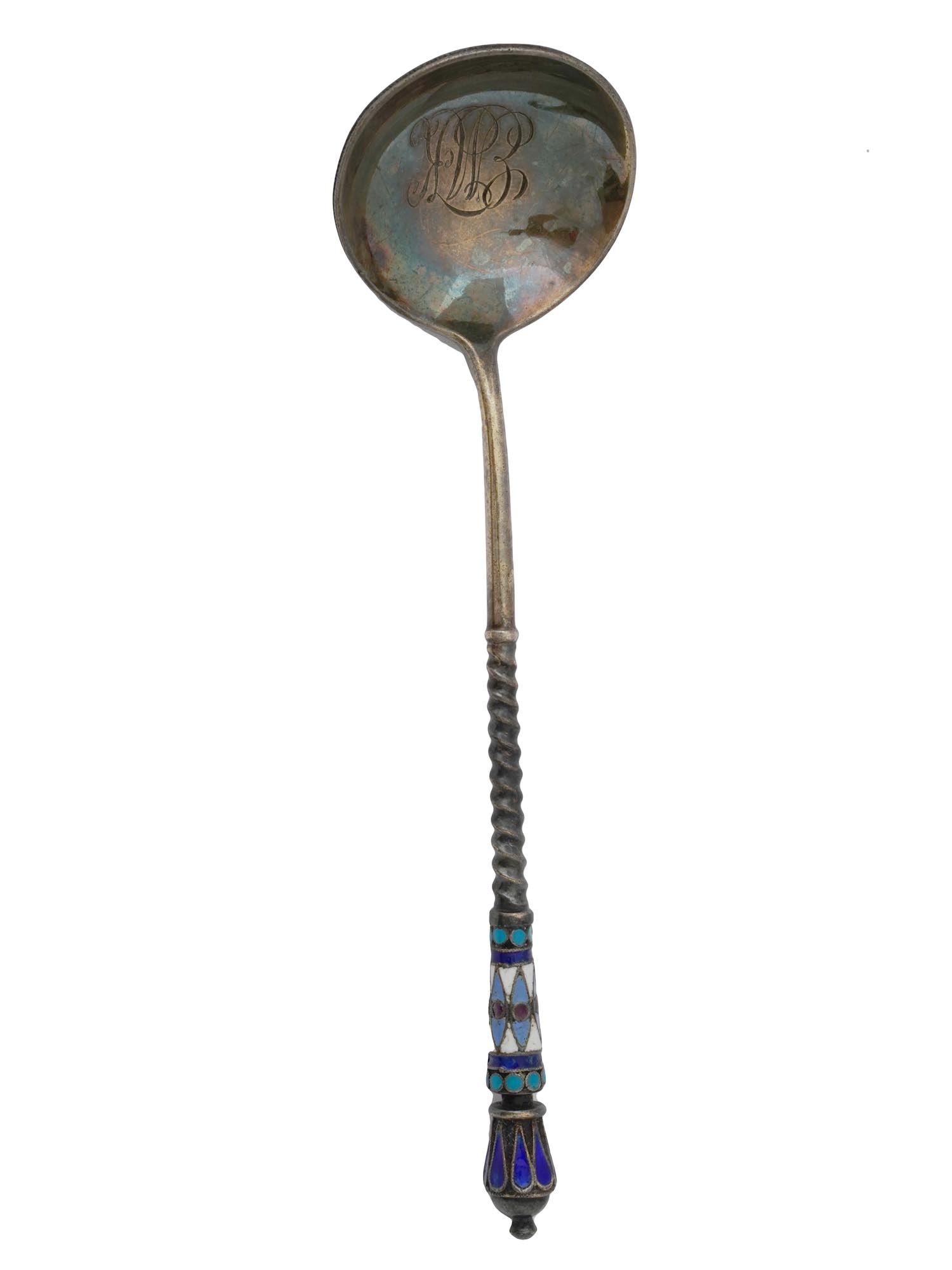 RUSSIAN SILVER ENAMEL SPOON WITH TWISTED STEM PIC-1