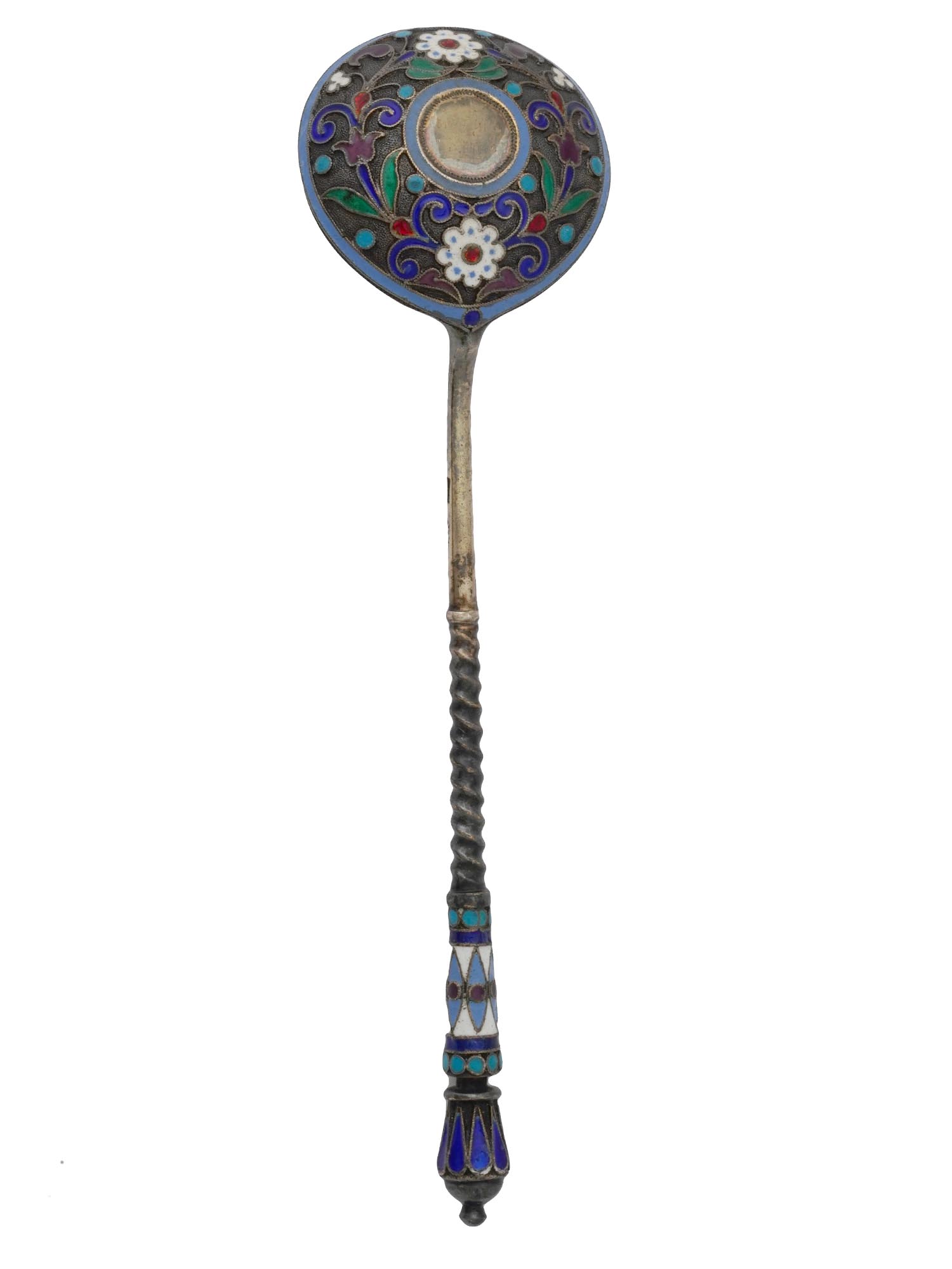 RUSSIAN SILVER ENAMEL SPOON WITH TWISTED STEM PIC-2