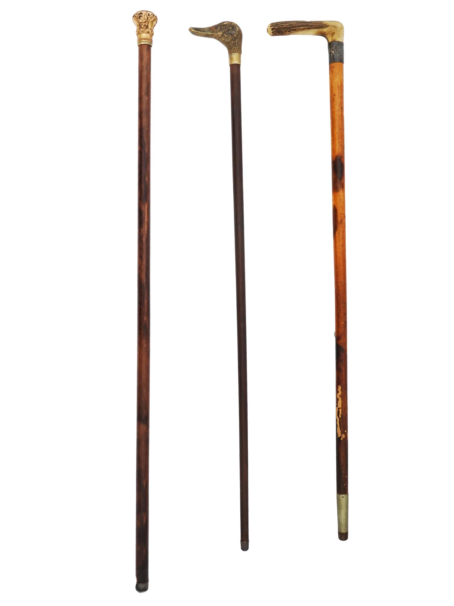 THREE WOODEN WALKING CANES WITH SILVER KNOBS PIC-2