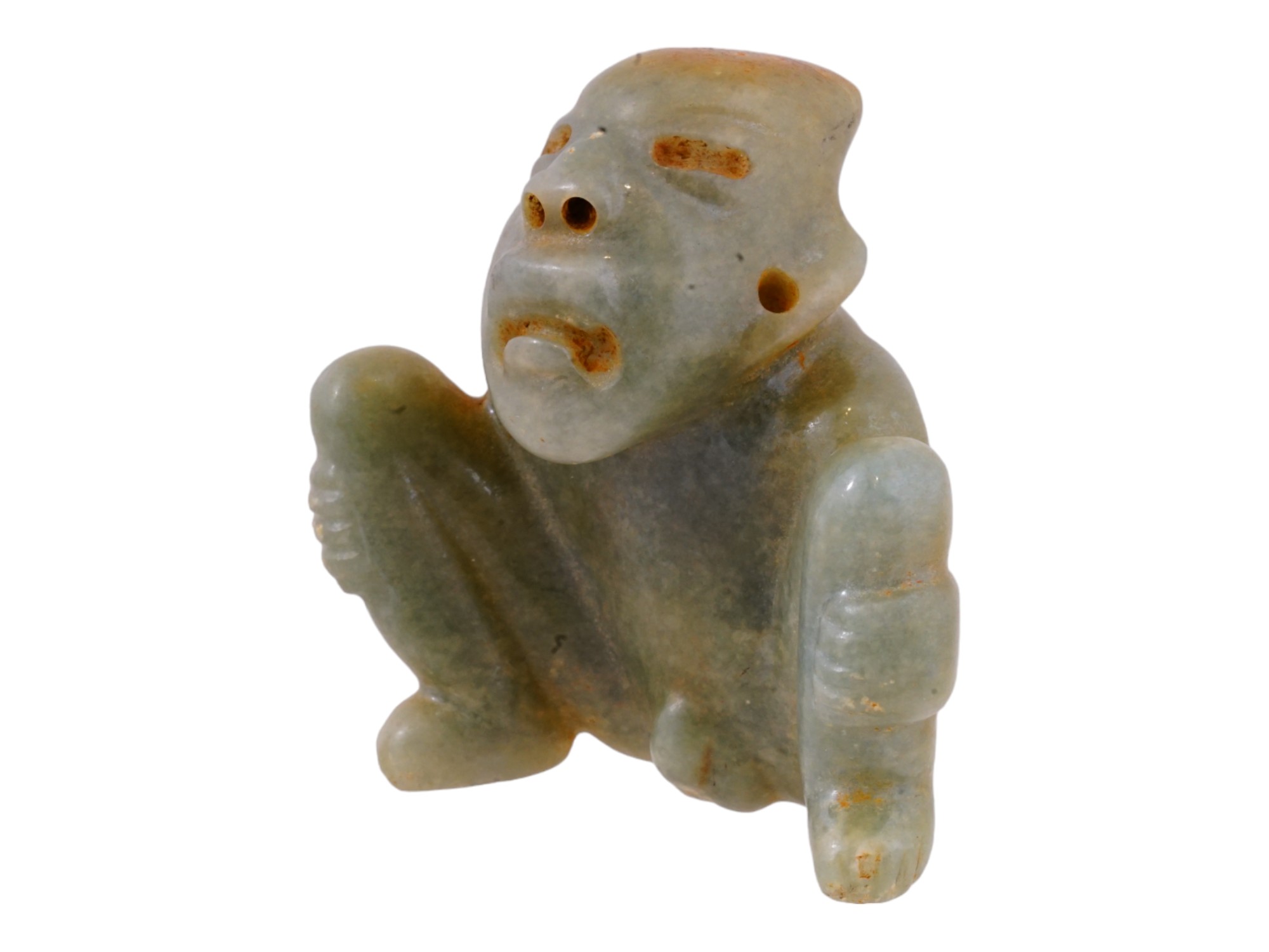 ANCIENT MESOAMERICAN HAND CARVED GREEN JADE FIGURE PIC-0