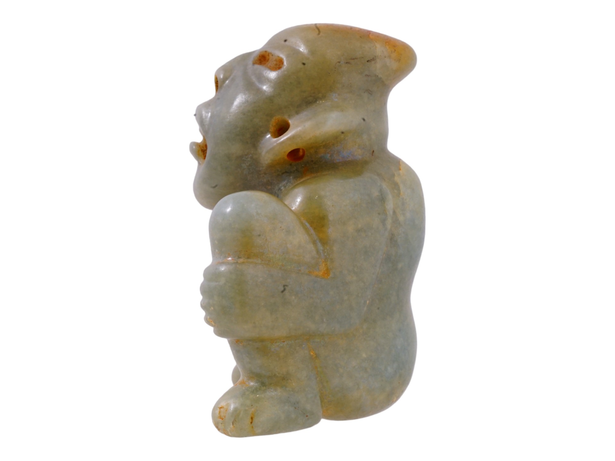 ANCIENT MESOAMERICAN HAND CARVED GREEN JADE FIGURE PIC-3