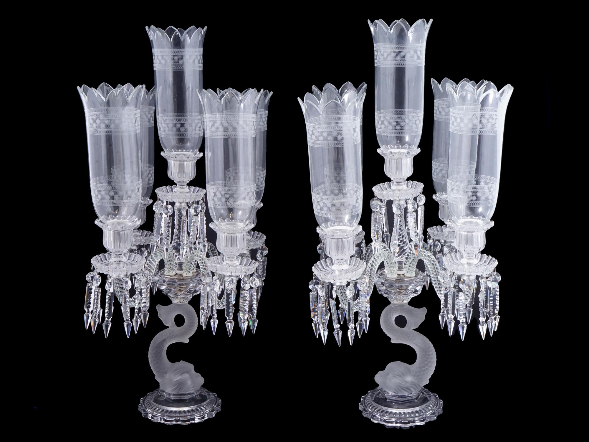 BACCARAT STYLE CRYSTAL ZENITH CANDELABRA W SHADES PIC-0