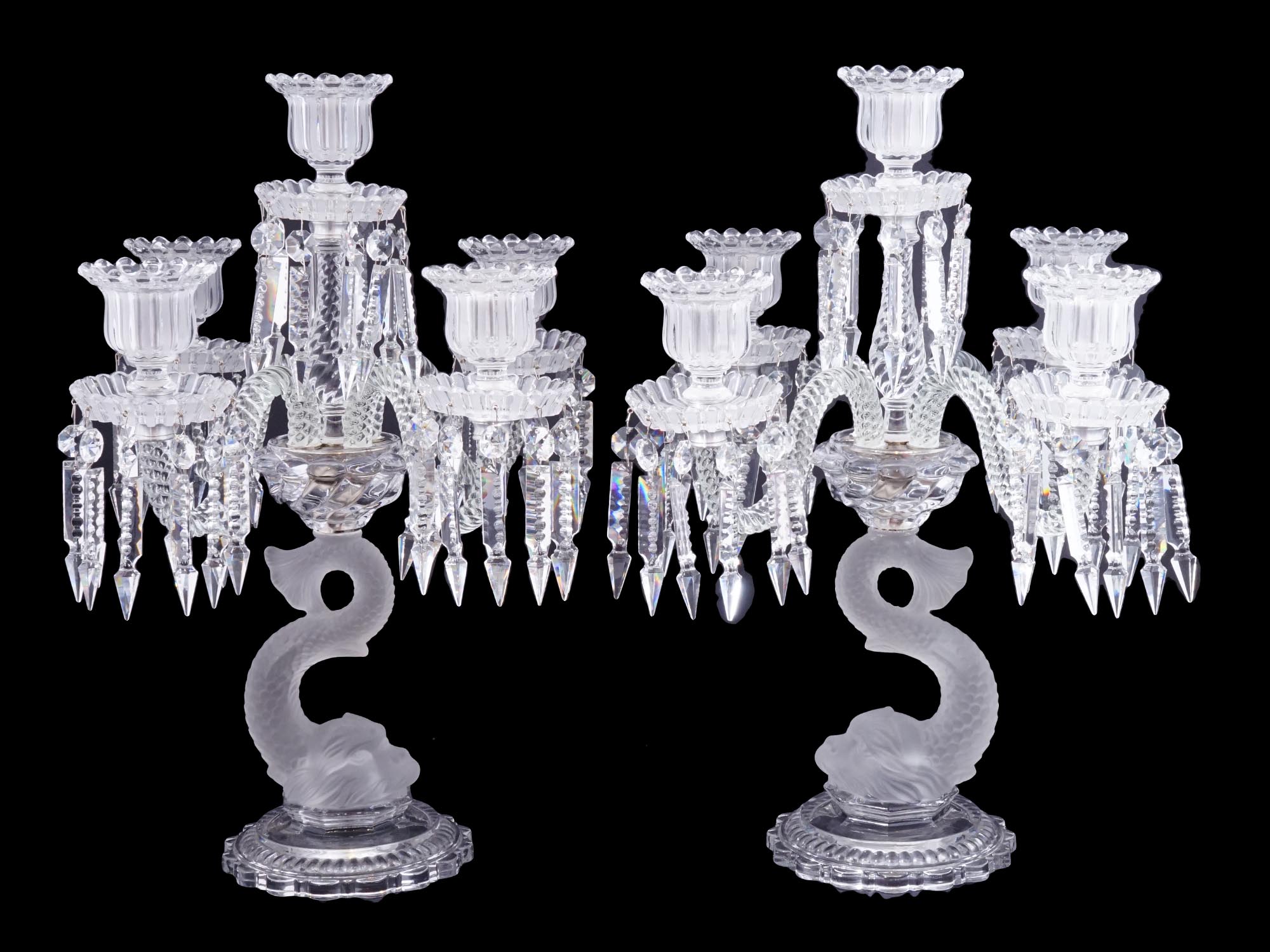 BACCARAT STYLE CRYSTAL ZENITH CANDELABRA W SHADES PIC-1