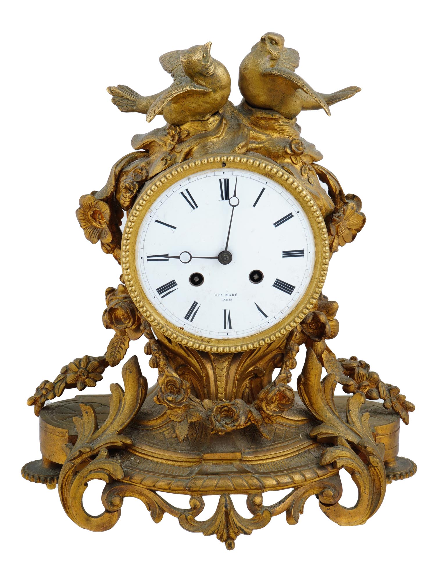 ANTIQUE HENRY MARC PARIS GILT BRONZE MANTLE CLOCK PIC-0