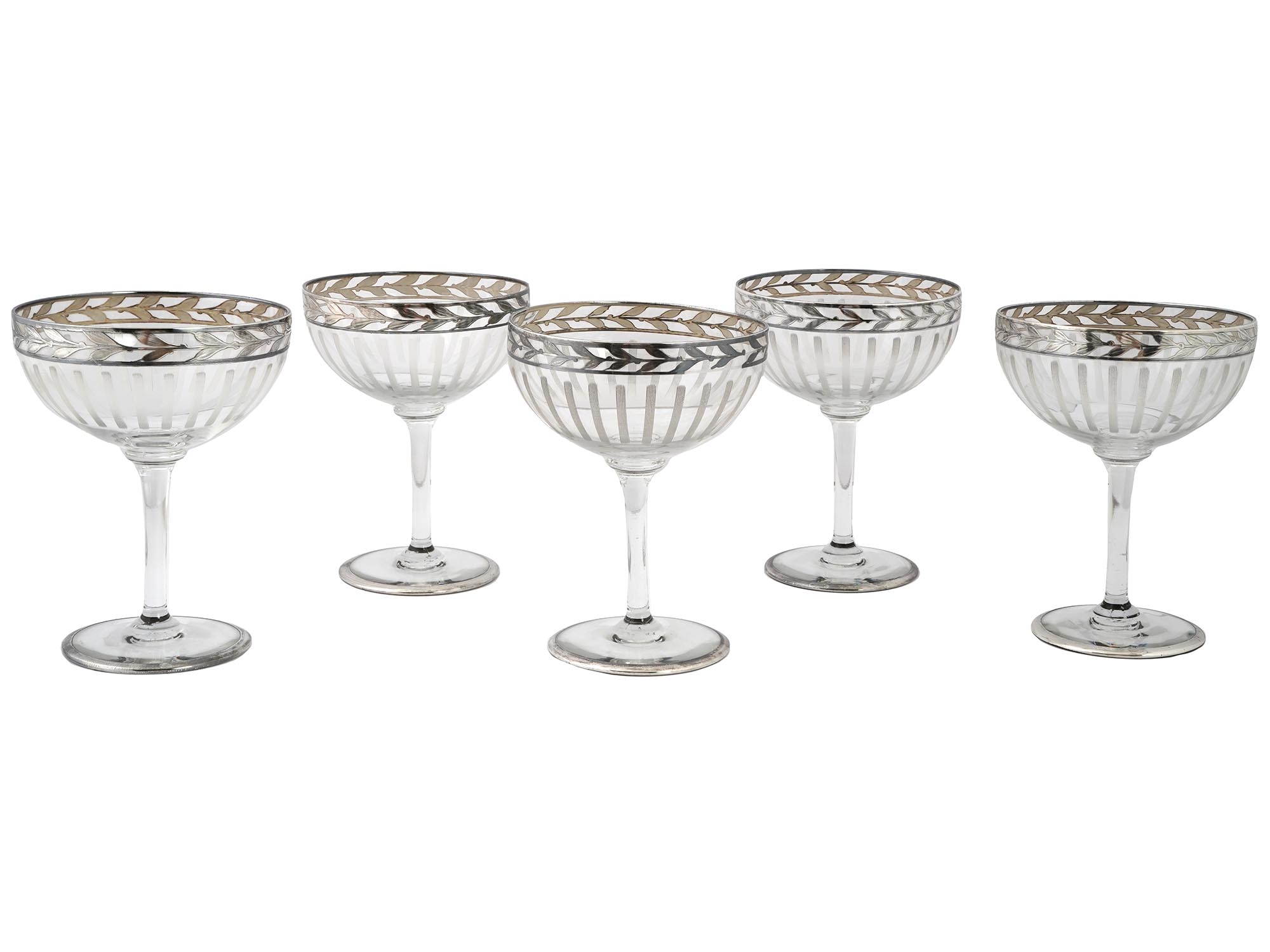 ART DECO STERLING SILVER OVERLAY LARGE GLASS GOBLETS PIC-0