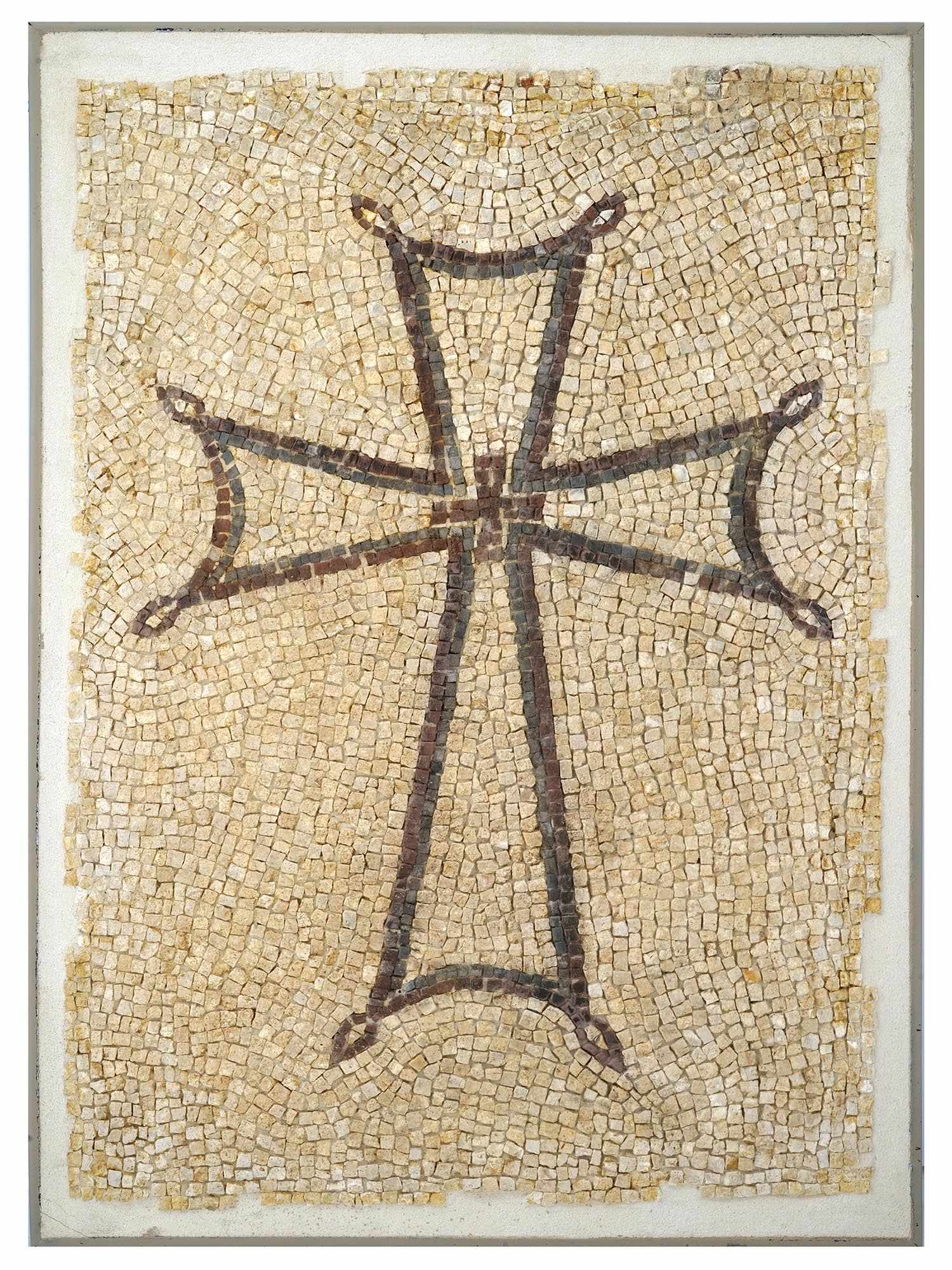 ANCIENT BYZANTINE PERIOD MOSAIC BYZANTINE CROSS PIC-0