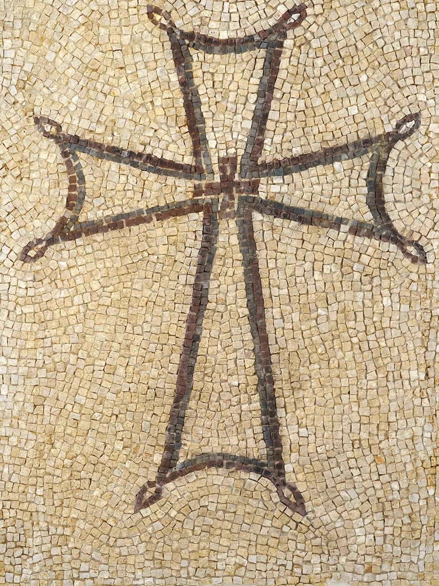 ANCIENT BYZANTINE PERIOD MOSAIC BYZANTINE CROSS PIC-1