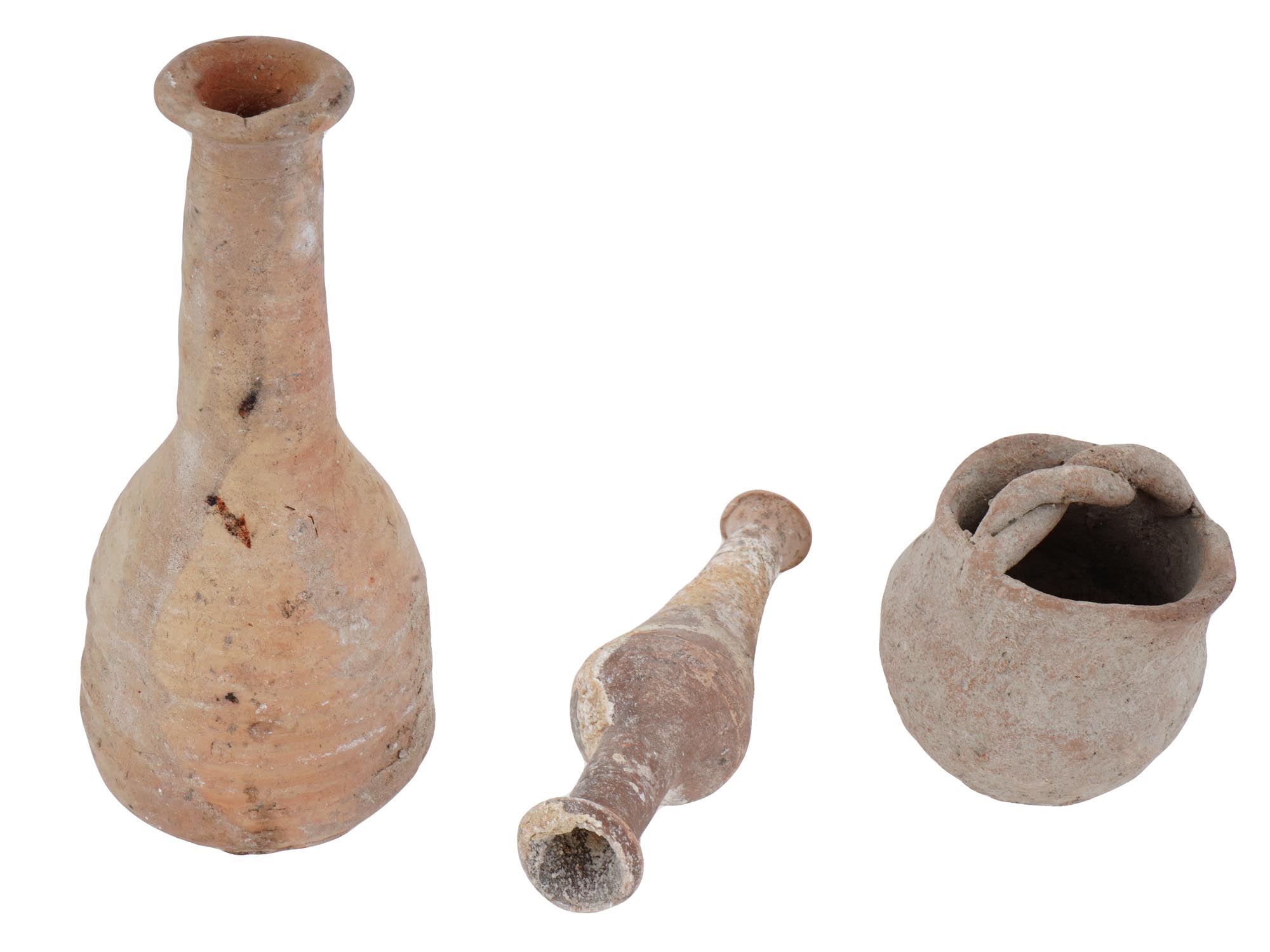 THREE ANCIENT ROMAN CLAY VASES OF VARIOUS DESIGNS PIC-2